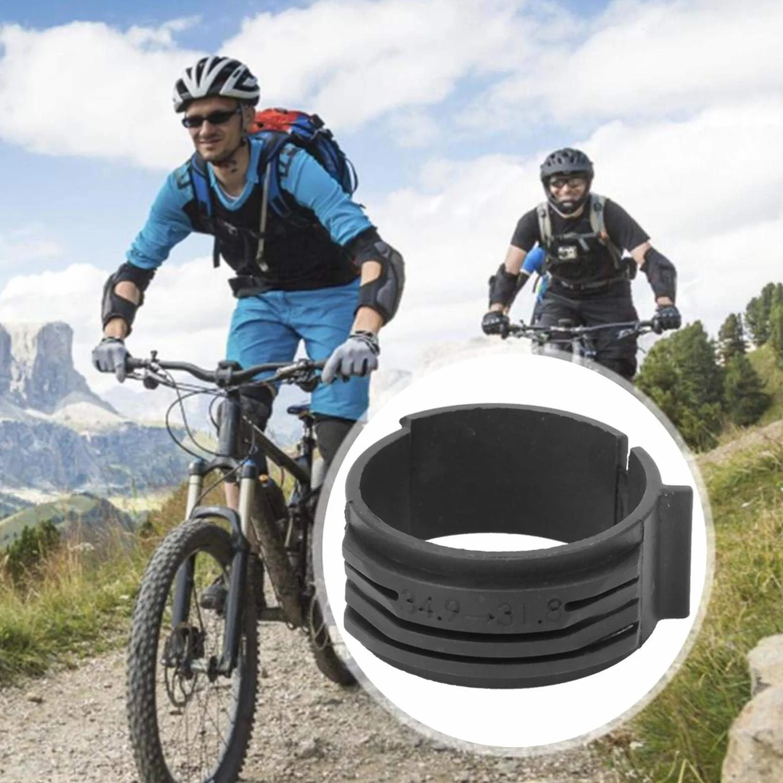 Alomejor 2 szt. przerzutki konwersja 31,8 mm na 34,9 mm adapter do oświetlenia rowerowego przednia przerzutka pierścień konwersji