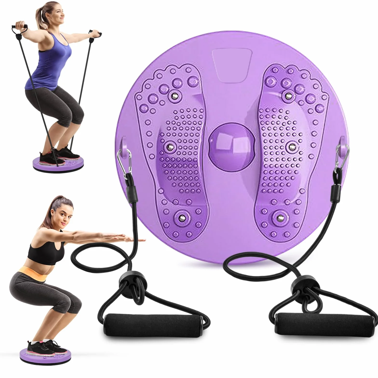 flintronic Deska do skręcania talii, kręcąca talię, regulowana tarcza do trenera talii z uchwytami, gramofon fitness do treningu w domu z paskami oporowymi