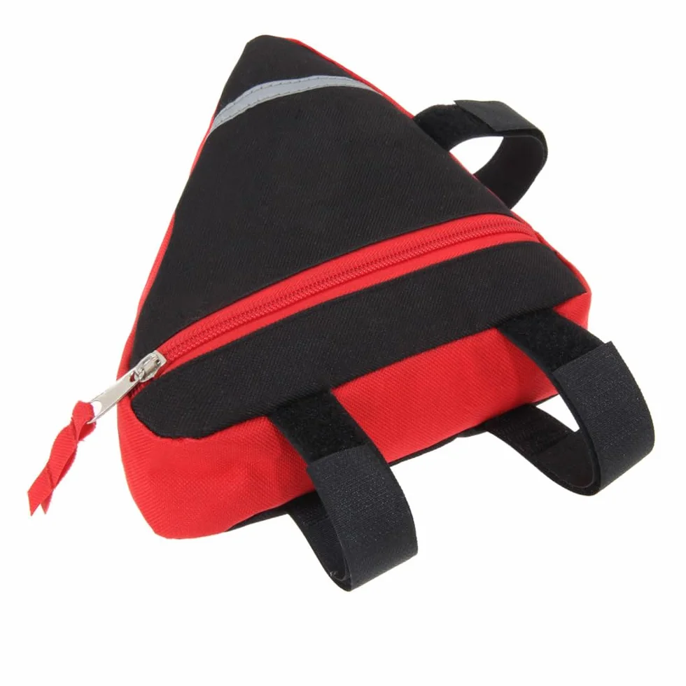 2 sztuk Trójkąt Torba Rowerowa, Trójkątna Torba Rowerowa Przednia Rura Rowerowa, Torba Narzędzia, Trójkątna Nylon, Z Odblaskowymi Paskami (Czerwony & Czarny)
