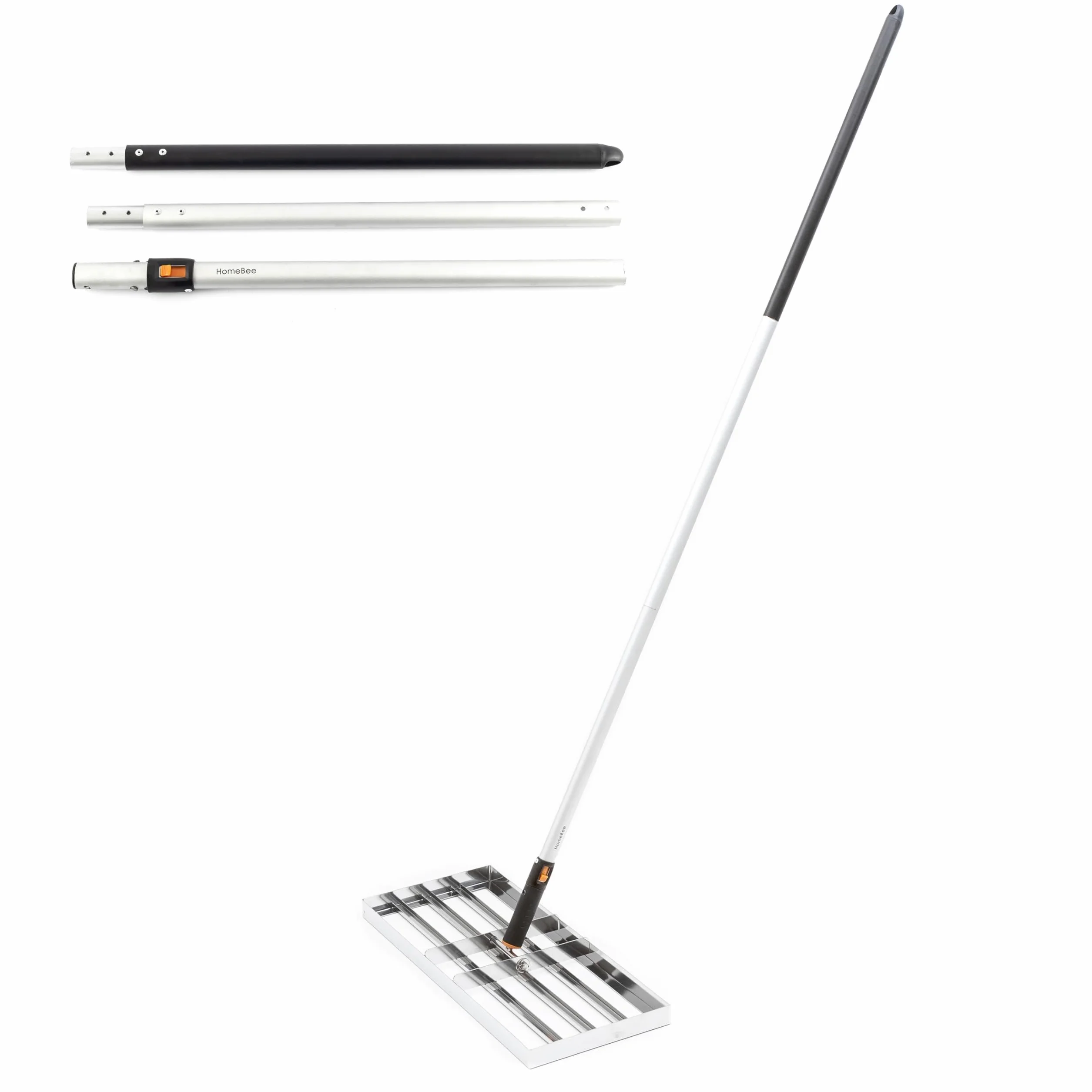 Rakla do trawnika (60 x 25 cm), poręczna rakiel do trawnika [do głębokiego zielonego trawnika] – w zestawie 2-metrowy trzonek – grabie poziomujące do pielęgnacji trawników – szeroka grabie do