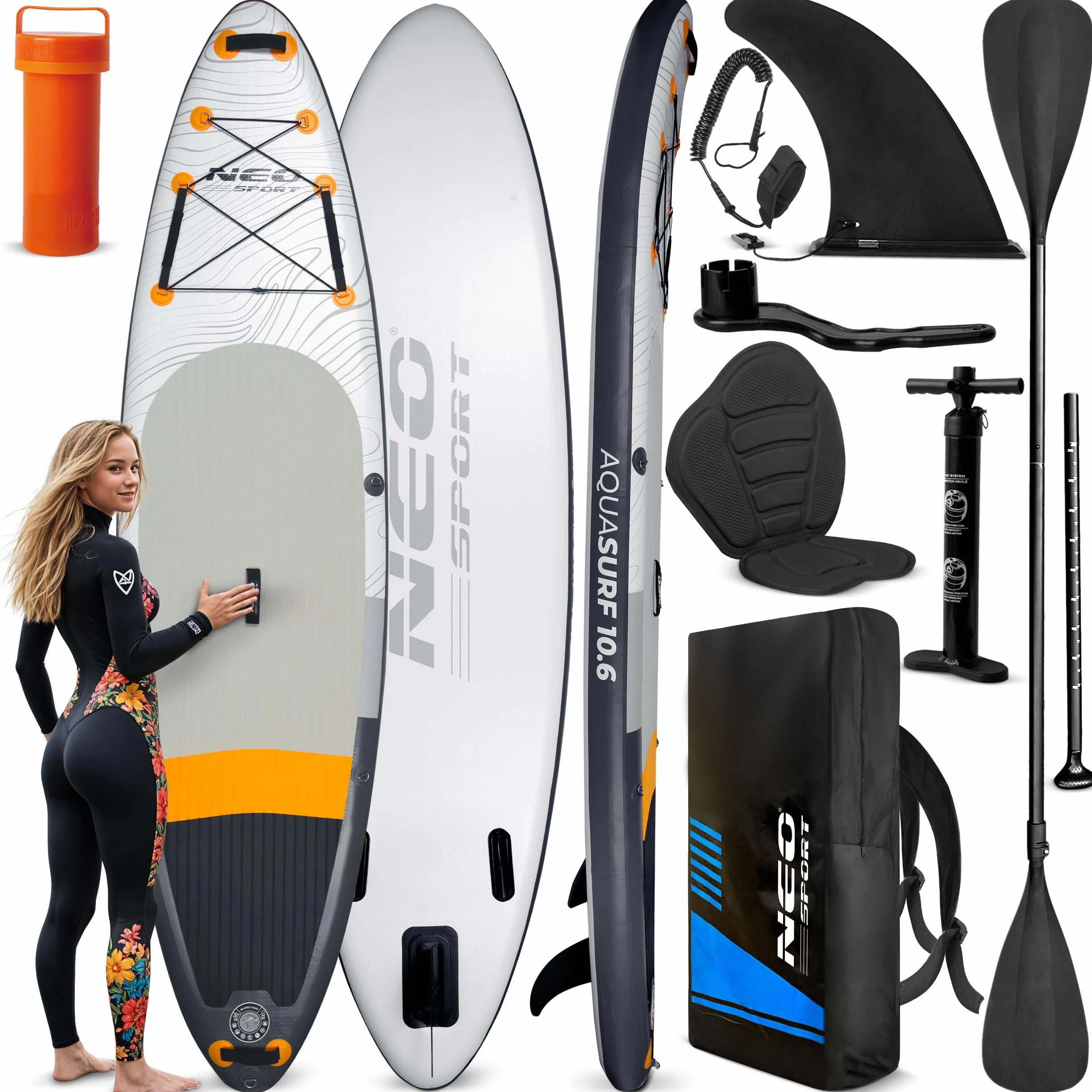 Neo-Sport Deska SUP Nadmuchiwana 320 x 84 x 15 cm z Pompką Ręczną Smyczą Plecakiem Siedziskiem