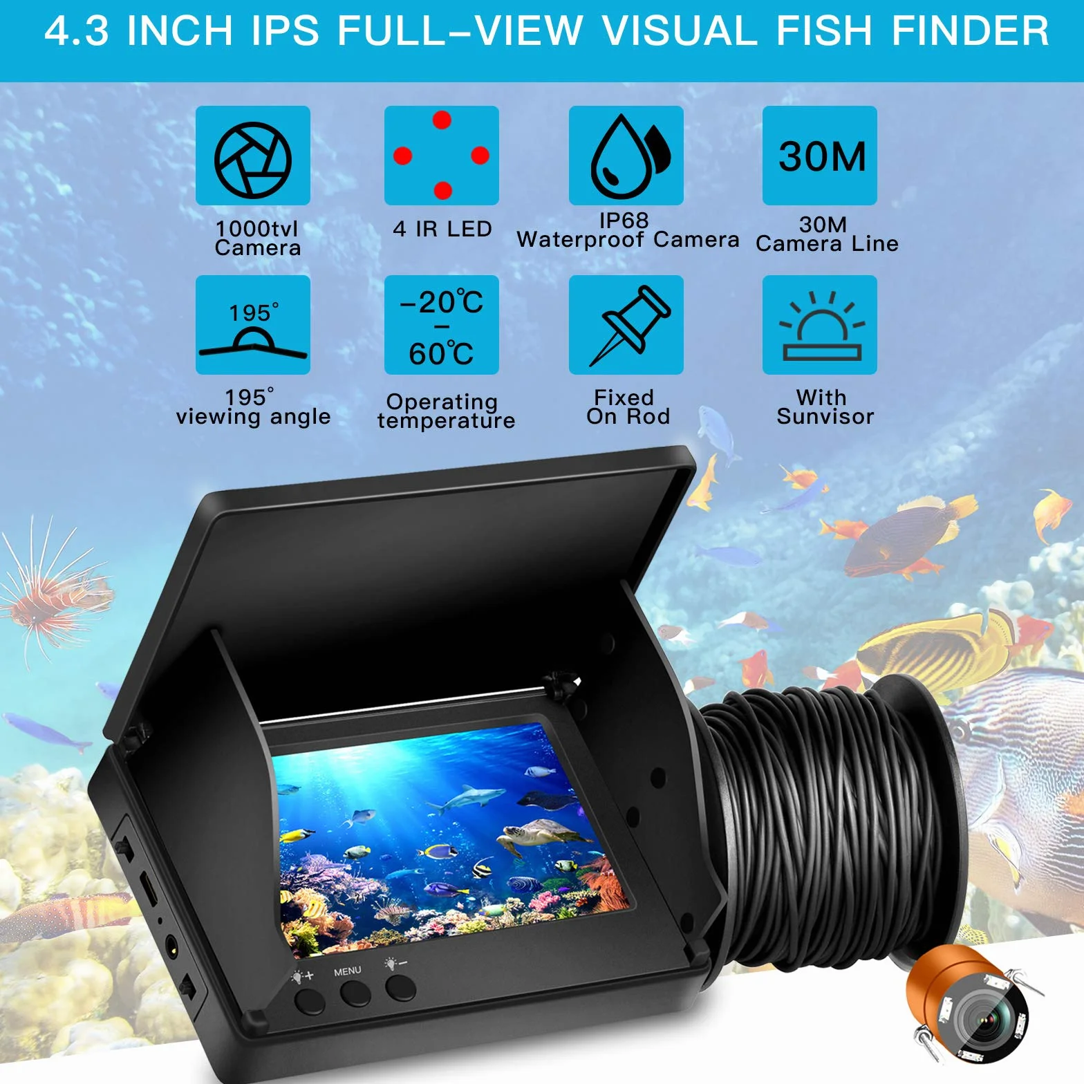 Fish Finder kamera wędkarska z wyświetlaczem IPS 4,3" do wędkarstwa podwodnego