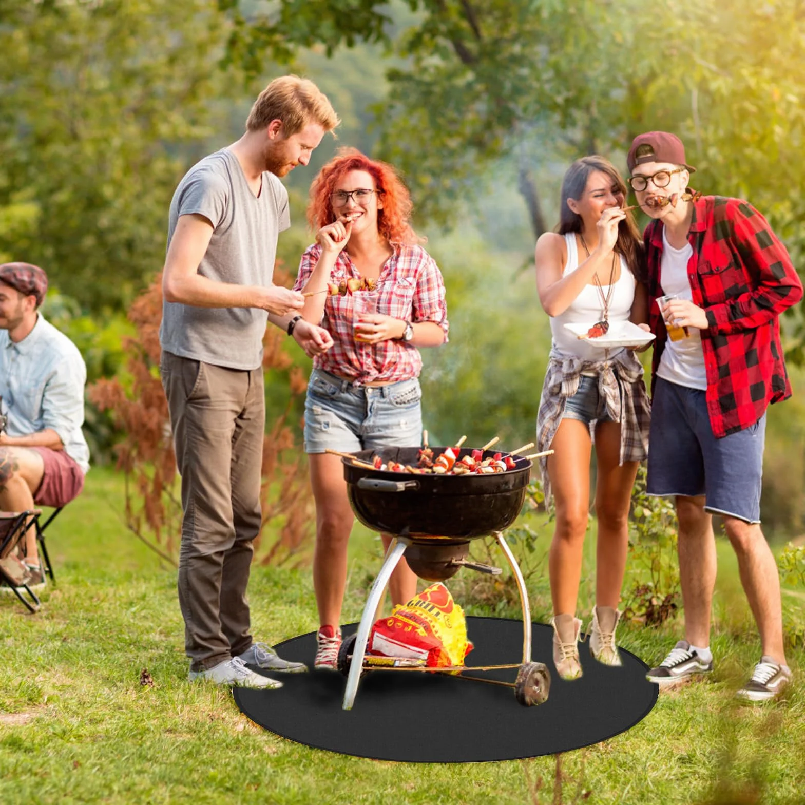 91,44cm Okragla Mata na Palenisko, Ognioodporna Mata do Grillowania Pod Grillem Olejoodporna Oslona Podlogi Kominka Podkladka Ochronna na Grill Zewnetrzny Akcesoria do Ogniska Wedzarni