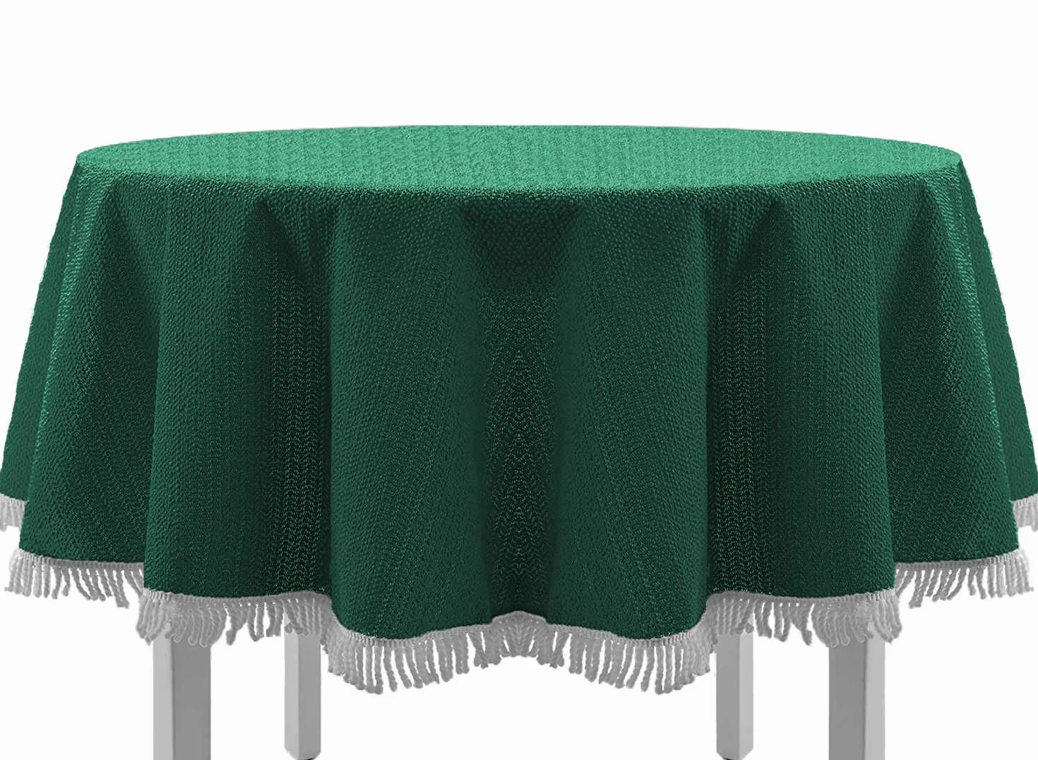 EXKLUSIV HEIMTEXTIL Klasyczny obrus na stół ogrodowy z frędzlami, z miękkiej pianki, antypoślizgowy, do ogrodu, na balkon, taras, 160 cm, okrągły, zielony