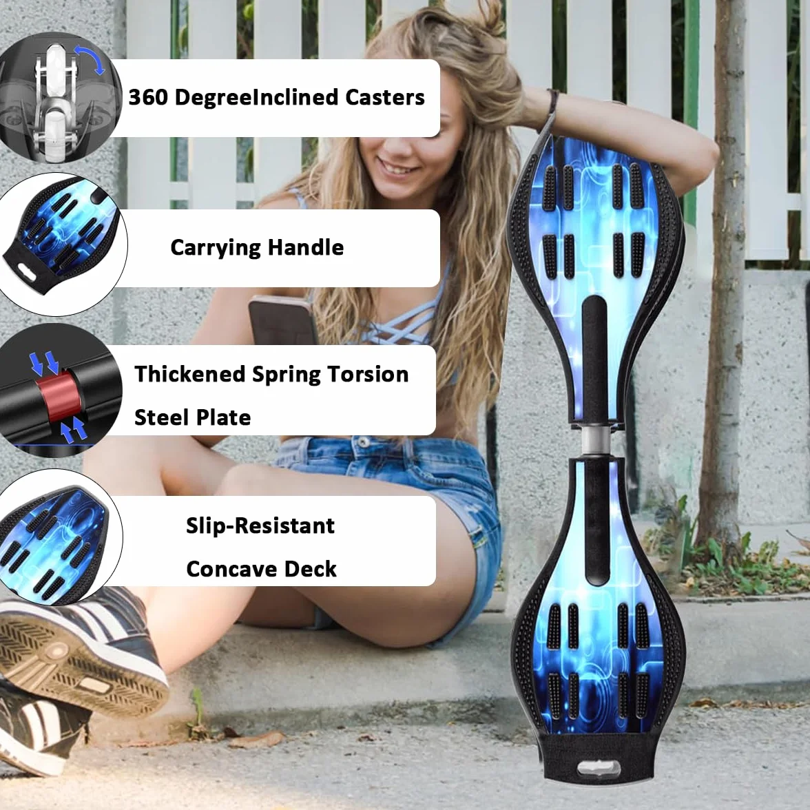 ERNAN Caster Board, Street Surfing Waveboard Light Up LED Wheels Skateboard Youth Caster Board. Deska rolkowa z świecącymi kółkami dla dzieci/nastolatków.