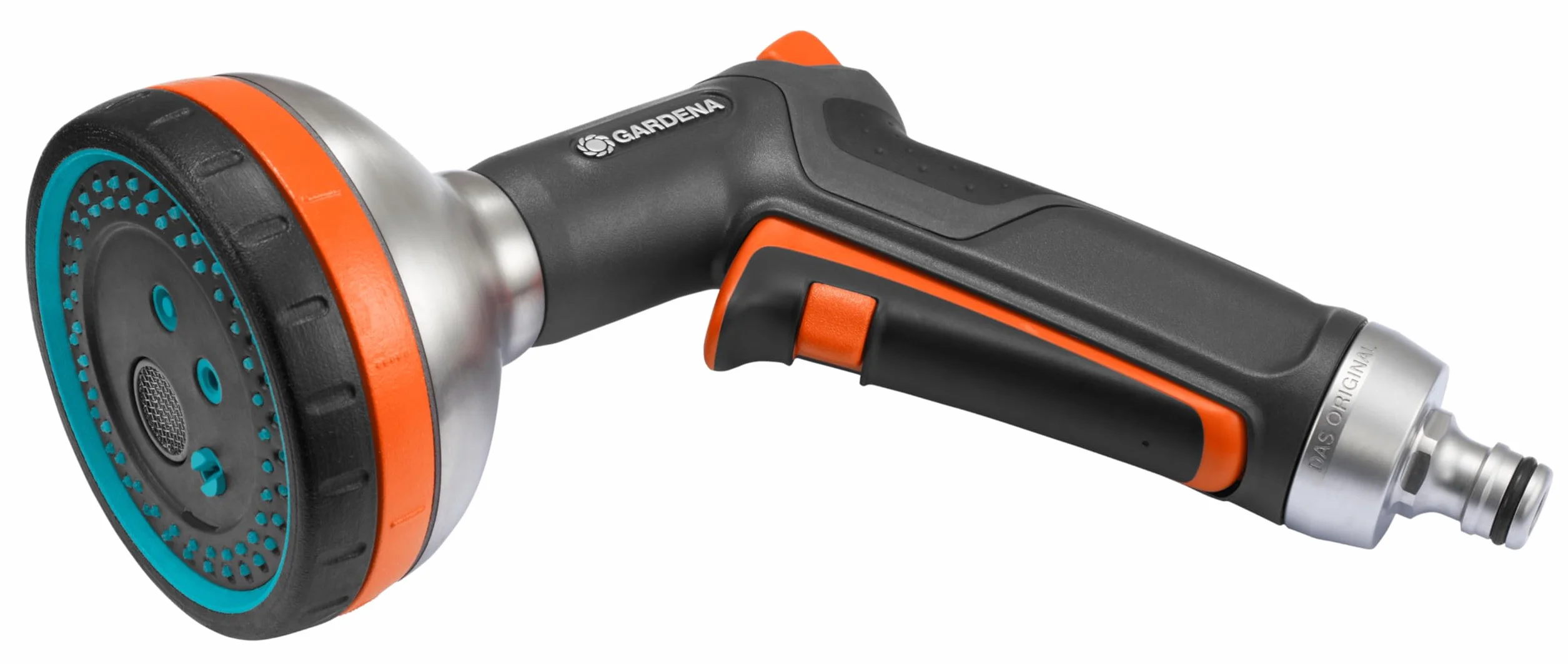 Gardena Premium Wielofunkcyjny Pistolet zraszający: zraszacz do nawadniania i czyszczenia, 5 rodzajów strumienia wody, sitko filtrujące, stała blokada, wytrzymałość, ochrona przed mrozem (18317-20)