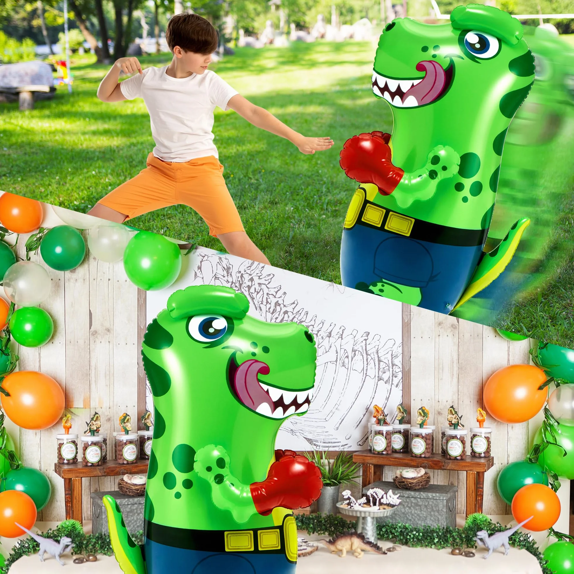 JOYIN Dmuchany worek bokserski dla dzieci i dorosłych, T-Rex dinozaur Bopper 47 cali, wolnostojąca zabawka bokserska fitness, worek bokserski dla dzieci z akcją Bounce-Back