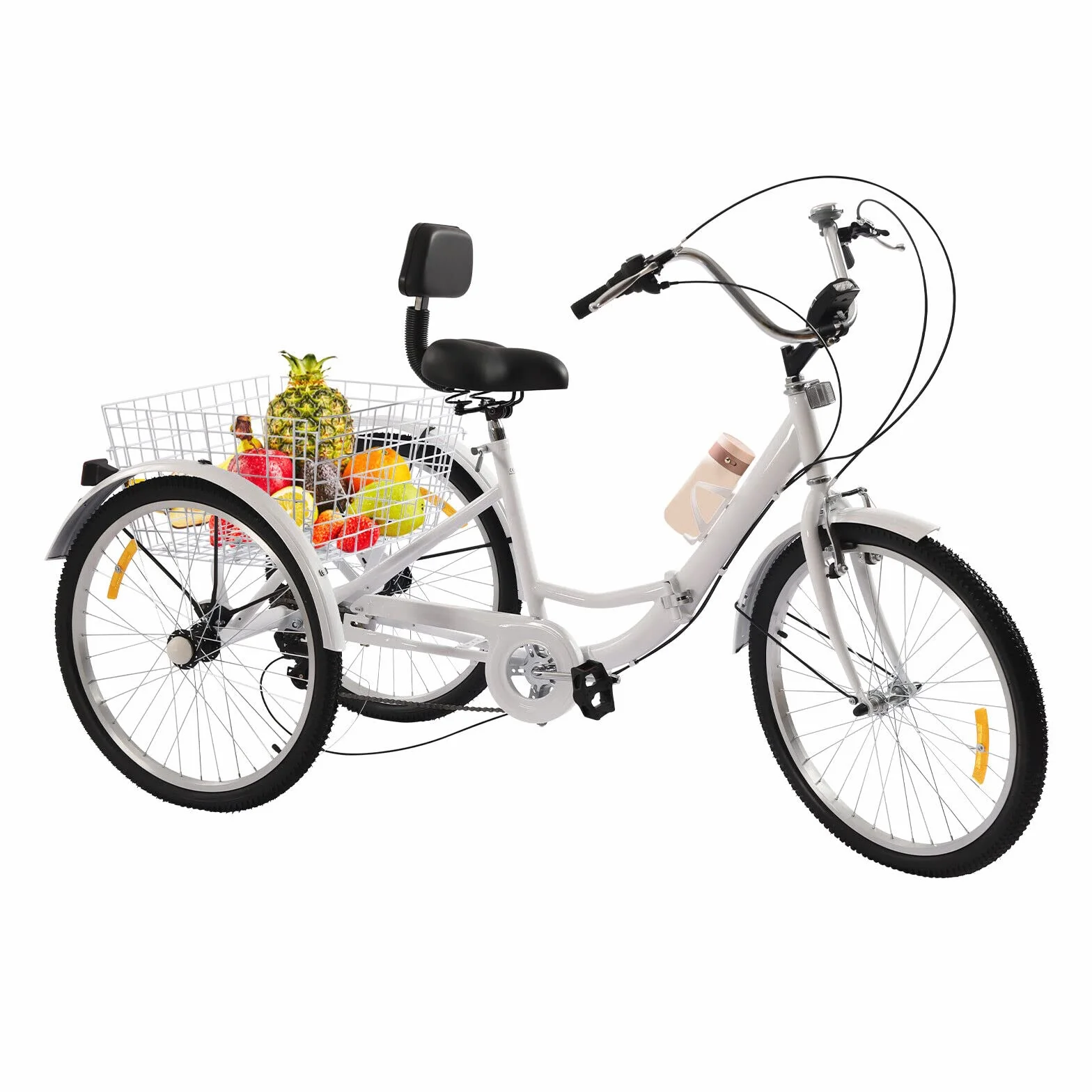 Rower trójkołowy dla dorosłych 24″ składany 7 biegów LED kosz