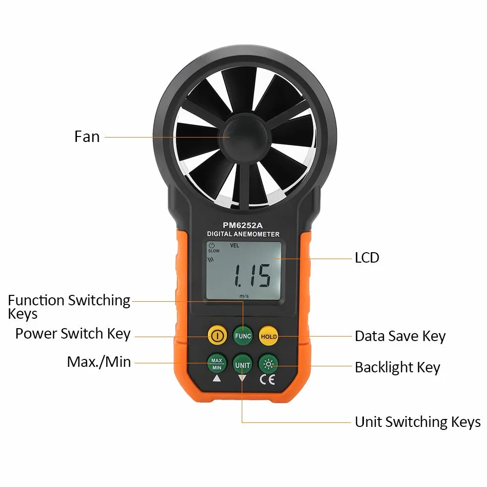 Przepływomierz Szczytowy, Anemometr Deosdum Peakmeter Pm6252A Cyfrowy Miernik Prędkości Wiatru Anemometr do Pomiaru Objętości Powietrza Przenośna Elektrownia