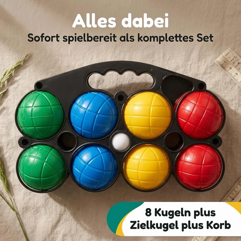 MIJOMA Boccia zestaw do zabawy 8 kulek Ø 7 cm kosz do noszenia kula celująca