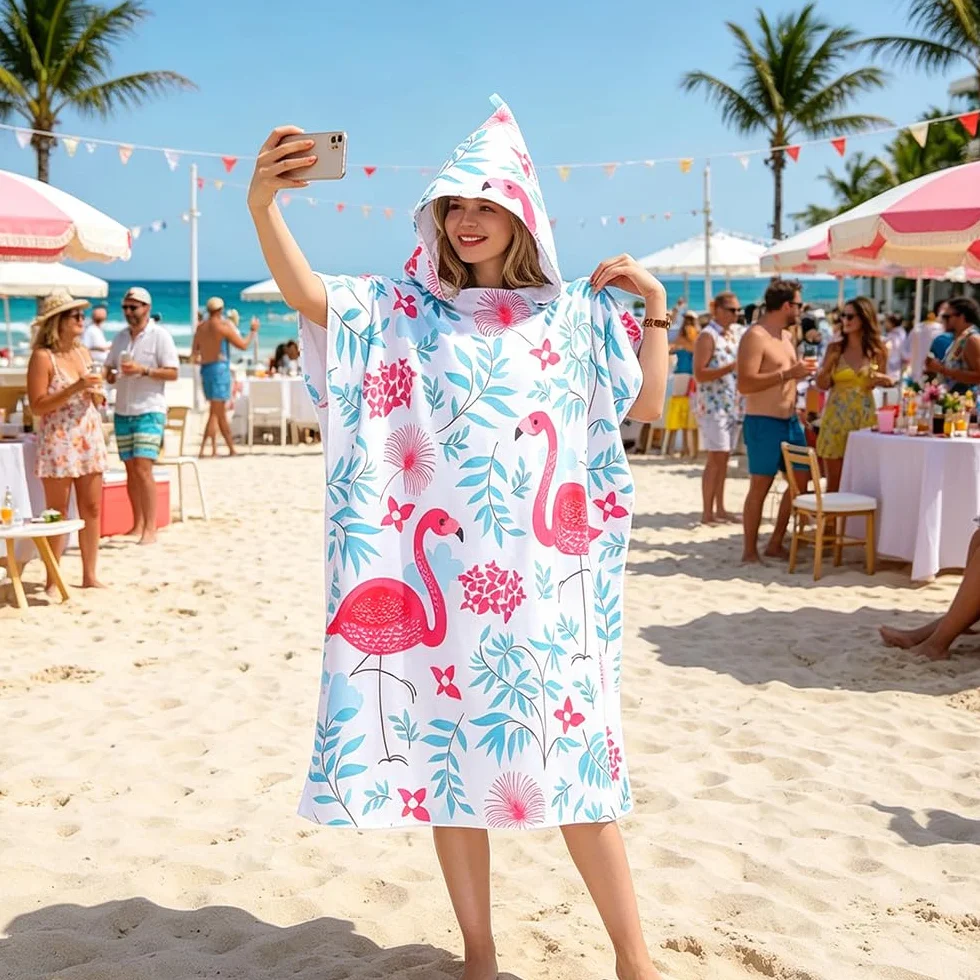 Ponczo Surfing, Ponczo Ręcznik dla Dorosłych Z Kapturem, Szlafrok Plażowy, Szlafrok Z Mikrofibry Do Pływania, Plaży, Surfowania, Nurkowania, Domowej Łazienki