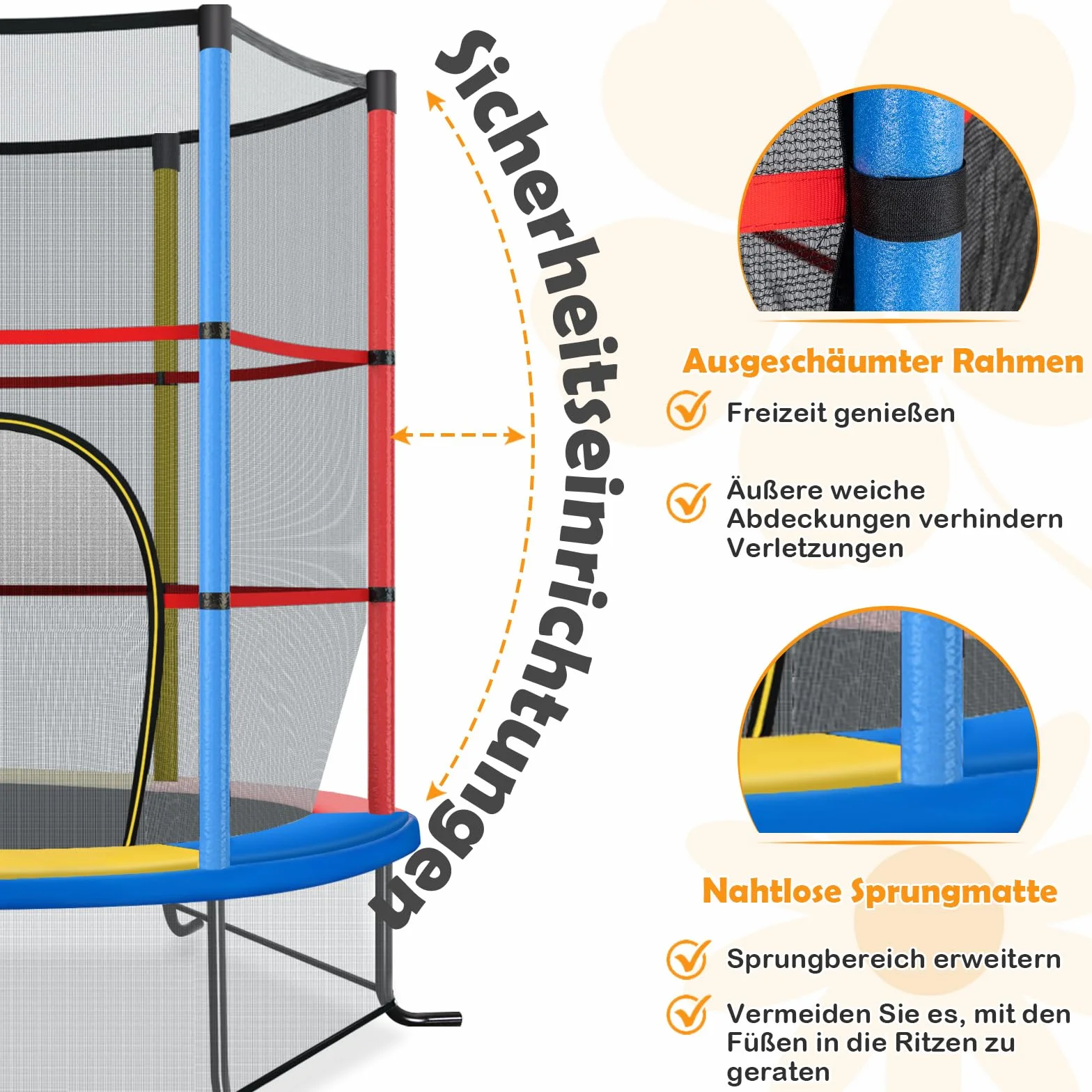 COSTWAY Trampolina ogrodowa o średnicy 165 cm z siatką zabezpieczającą, obciążenie do 135 kg, trampolina do użytku wewnątrz i na zewnątrz, dla dzieci od 3 lat