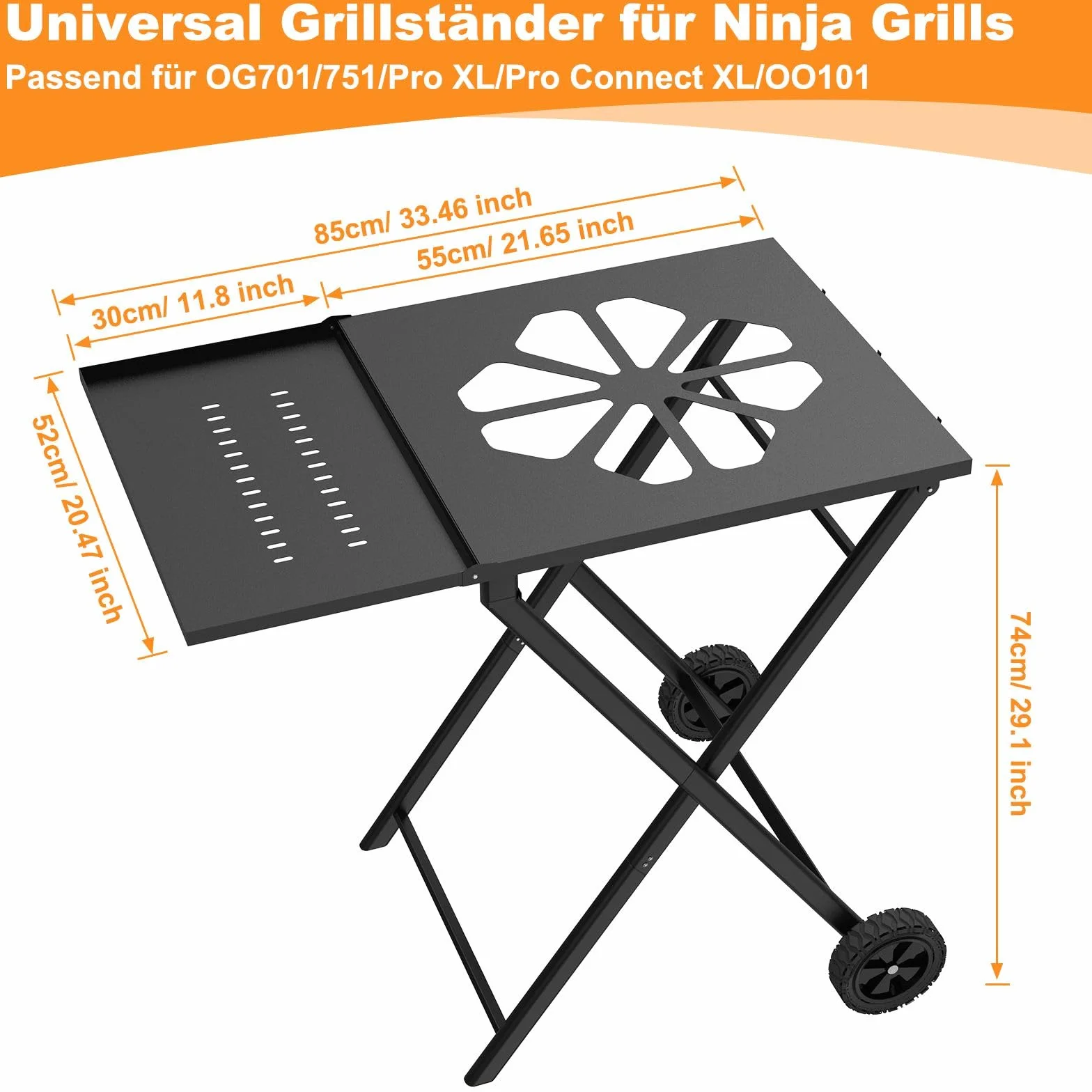 Stojak do grilla Ninja, składany stojak na grilla na świeżym powietrzu, do grilla na drewno Ninja – OG701/OG850/OG951, uniwersalny wózek do grillowania z stolikiem kawowym i hakiem