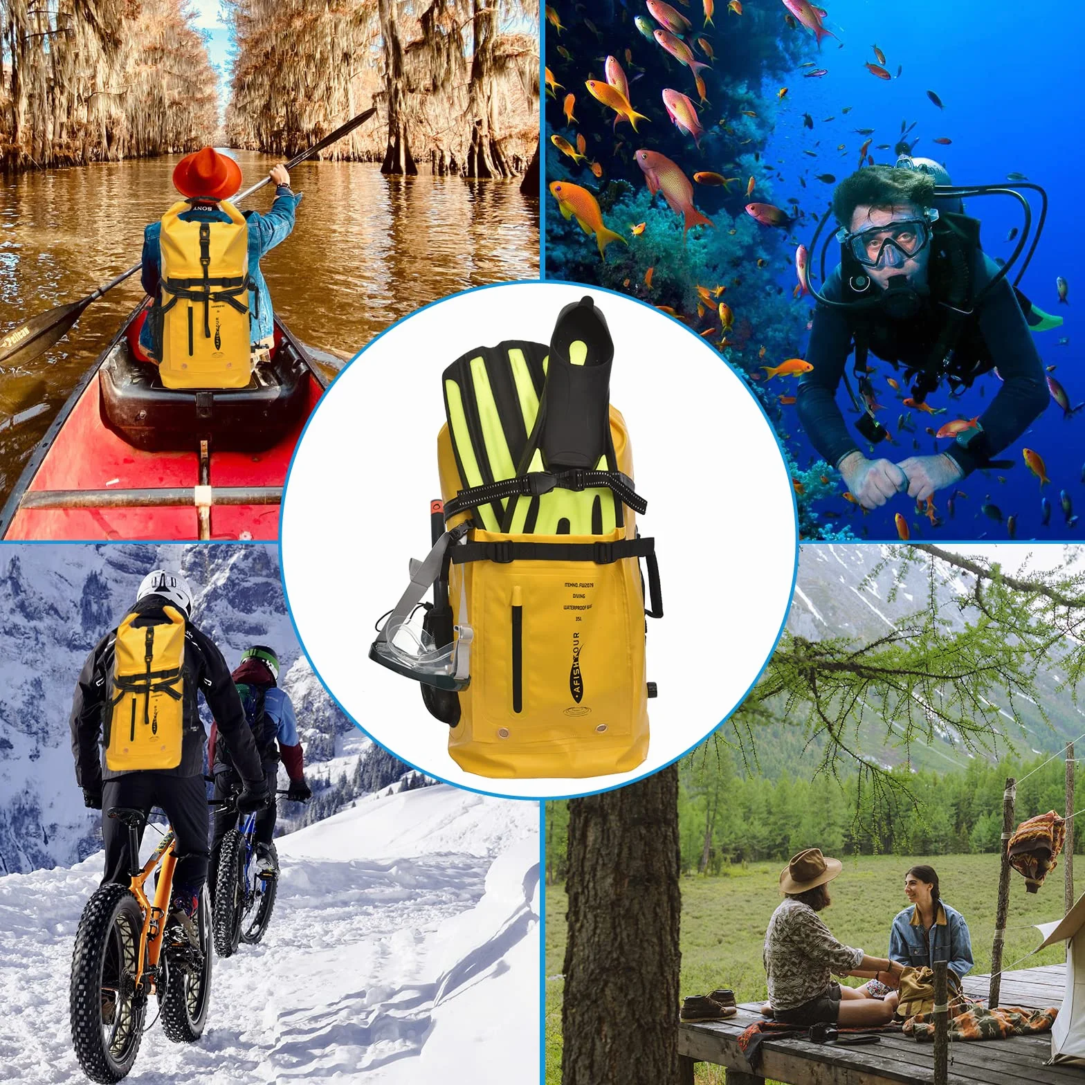 Plecak wodoodporny na kółkach 35L Dry bag żółty