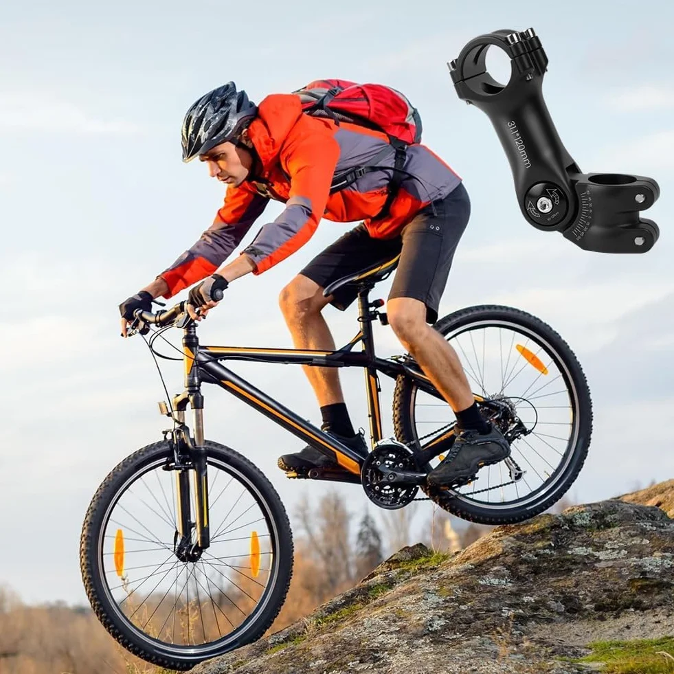 31,8 Trzpień roweru, regulowany drążek kierownicy ± 60°, 120 mm, stop aluminium, górski, przedłużacz kierownicy roweru górskiego, sześciokątny otwór, trzpień rowerowy do roweru szosowego, roweru