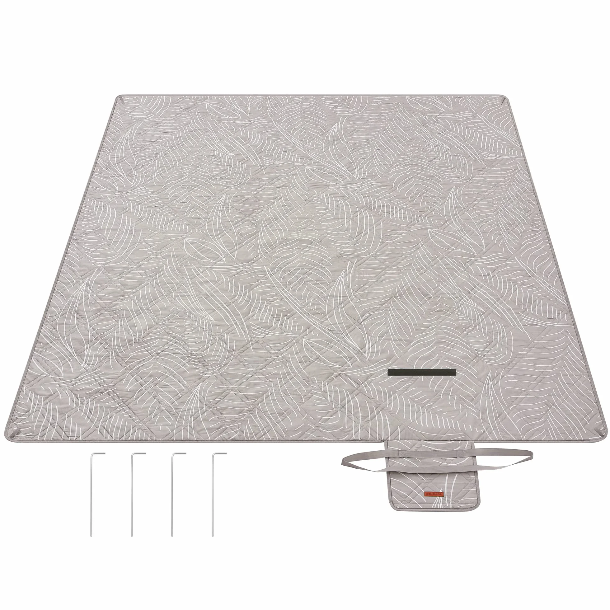 SONGMICS GCM010B02 Koc piknikowy 200 x 200 cm, z 4 śledziami, duża mata piknikowa do parku, na plażę, wodoodporny, można prać w pralce, składany, wzór liści, khaki