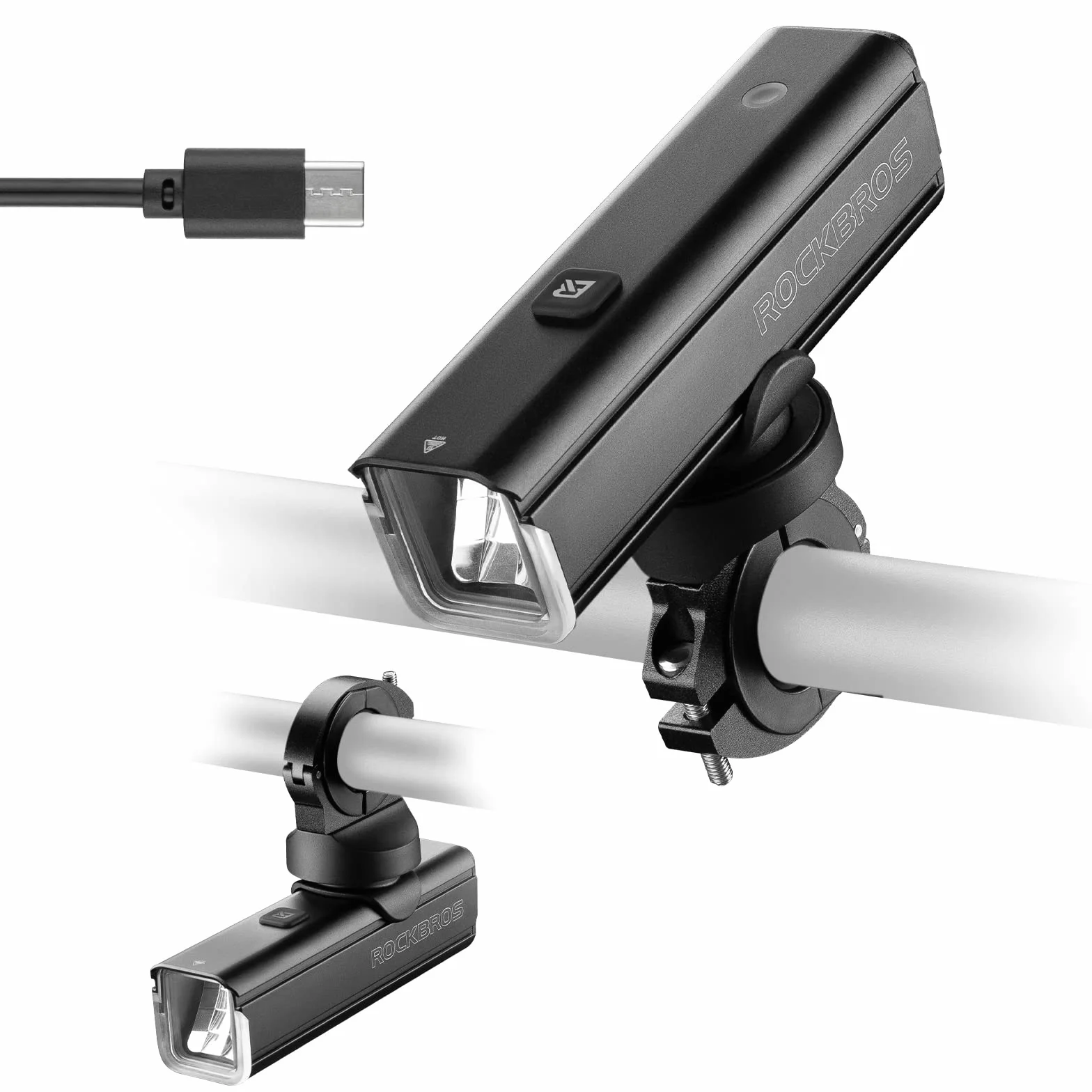 ROCKBROS Światło Przednie na Rower, Inteligentne, USB Ładowane, Mocna Jasność, Wodoodporna IPX6, Trwałe, 5 Trybów Oświetlenia, na Rowerze Górskim i Szosowym, 1500 Lumenów, Uniwersalne
