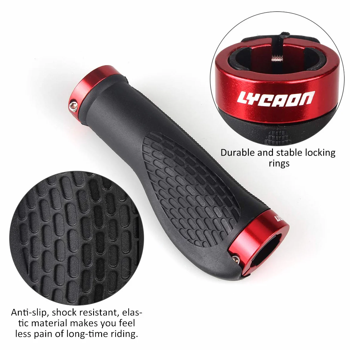 LYCAON Chwyty rowerowe TPR z aluminiowymi zaślepkami ergonomiczne czerwone