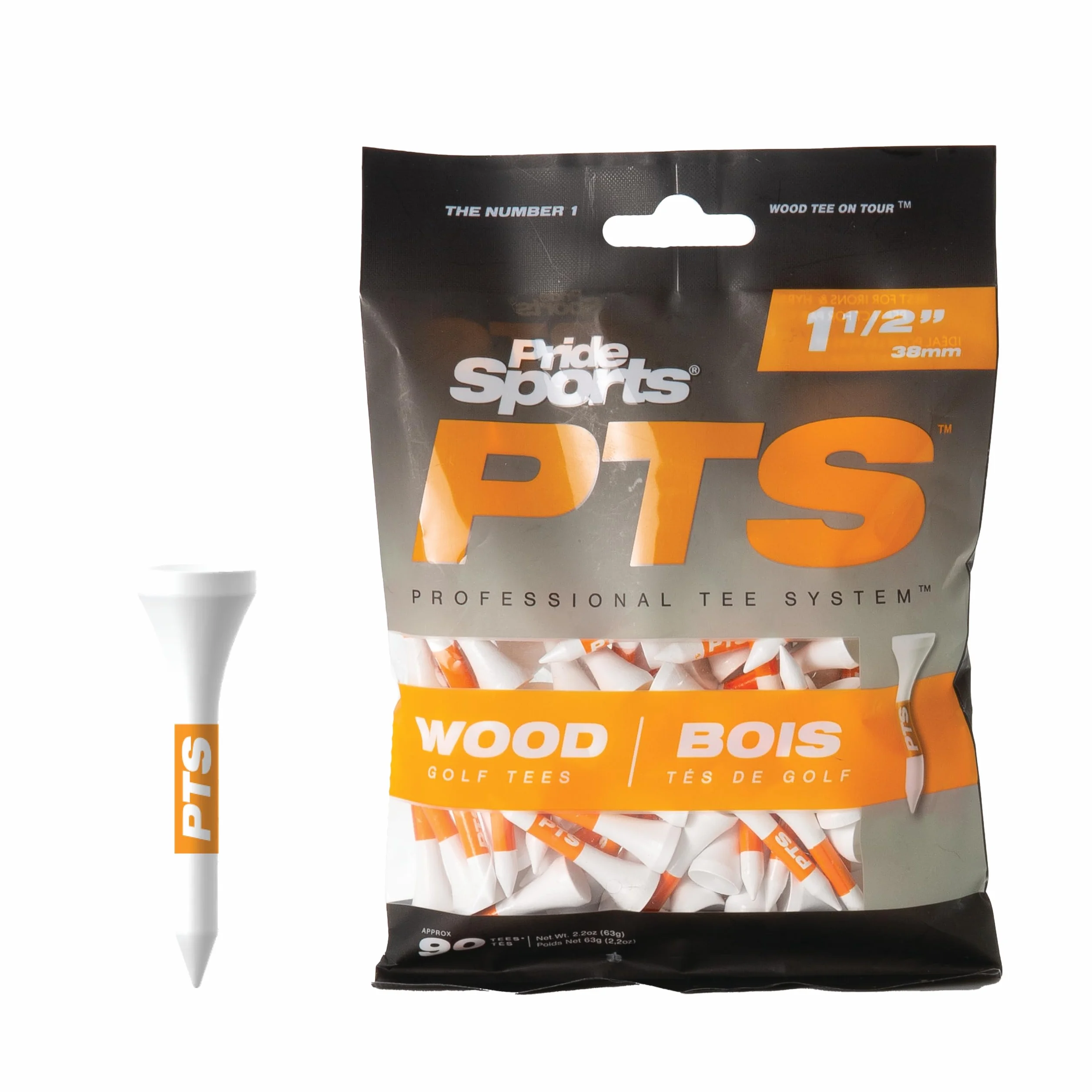 PTS Wooden Pride Professional Tee System Mini Tee Tee 1 5.1 cm 90 szt. Biały, POMARAŃCZOWY, 38 mm UK
