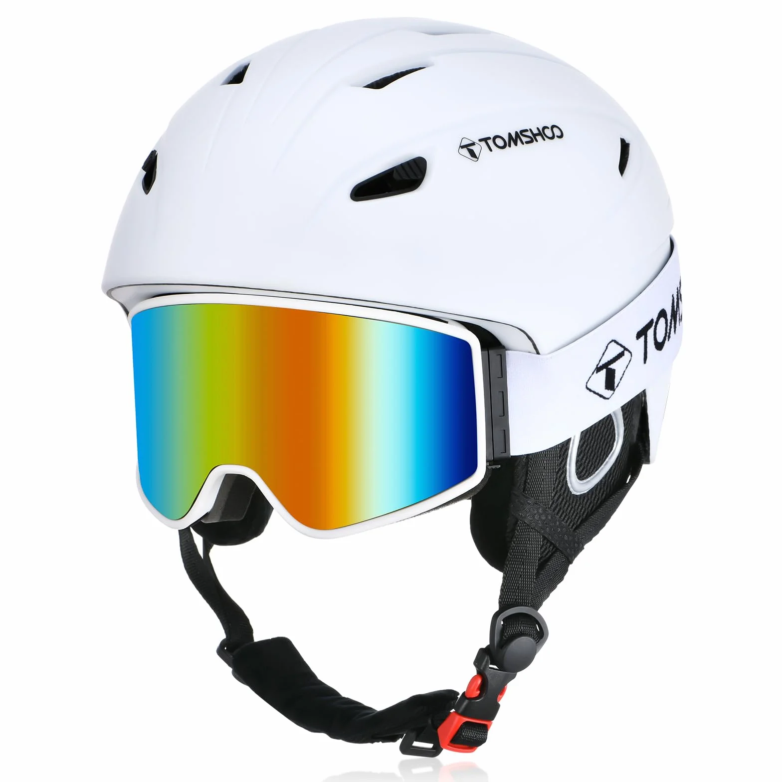 TOMSHOO Zestaw Kasku Narciarskiego, Snowboardowego z Goglami Narciarskimi, Nausznikami, Otworami Wentylacyjnymi, Kask Narciarski i Gogle, dla Mężczyzn i Kobiet