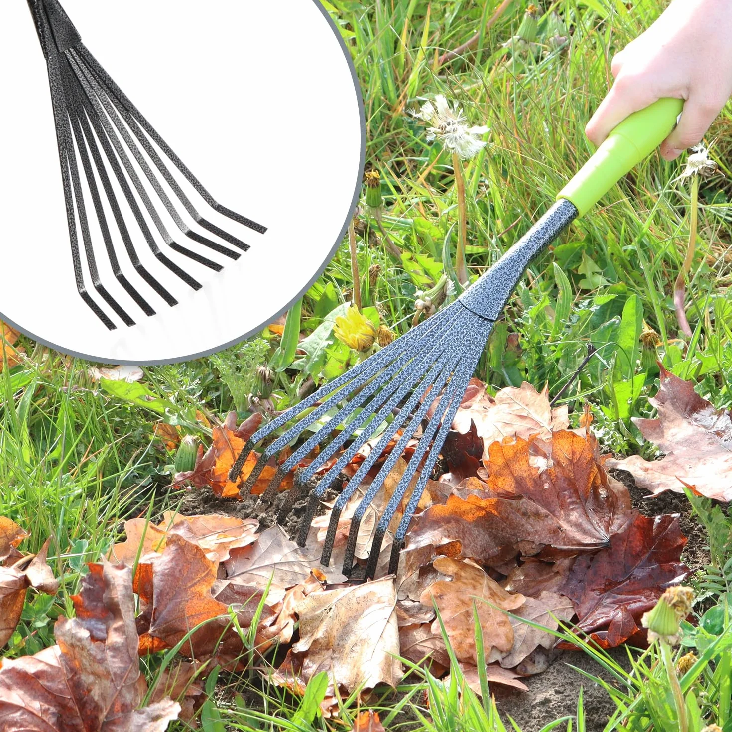 COM-FOUR® 5-czesciowy zestaw narzedzi ogrodowych - zestaw ogrodowy z podwójna motyka, malym kultywatorem, skrobaczka do fug, grabiami recznymi, kielnia