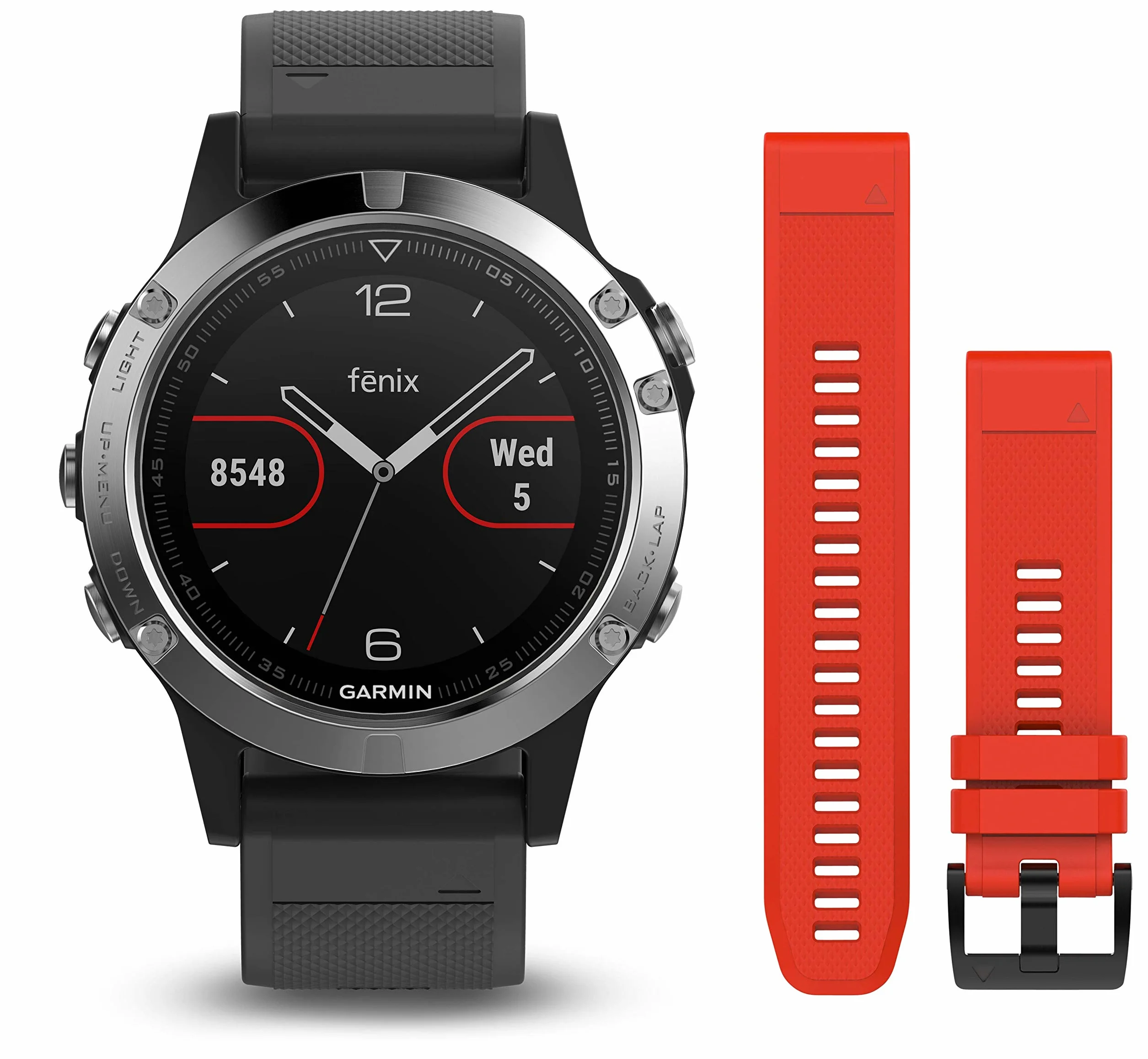 Garmin Fenix 5 Multisport Watch 47 mm srebrny z HR i GPS zestaw 2 pasków