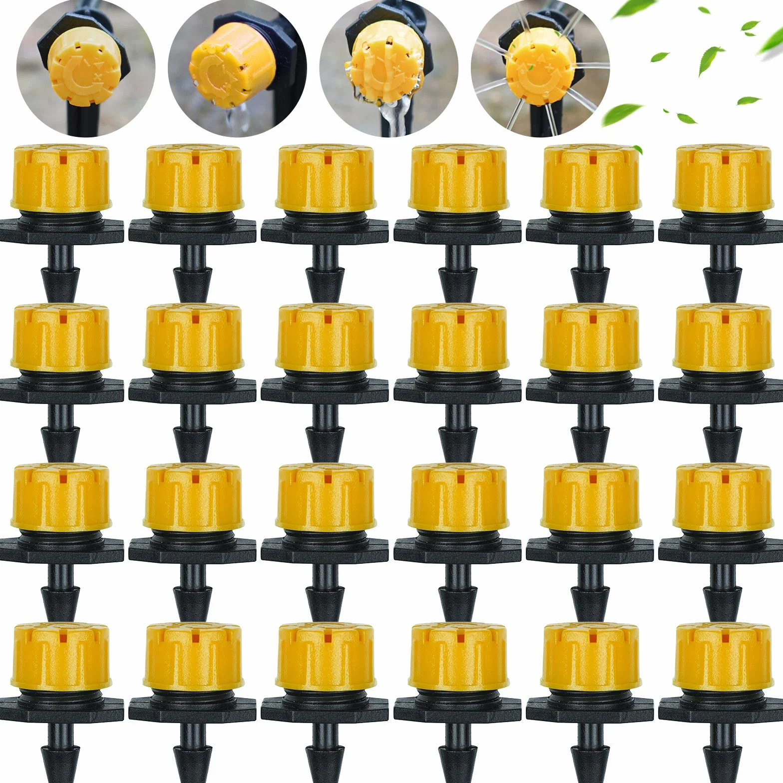Kalolary 100 szt. 1/4 cala ociekacz nawadniający zraszacze, regulowane kapacze emitujące mikrosystem nawadniania nawadniania zraszaczy przeciw zatykaniu emiter kapacz artykuły ogrodowe (żółty)