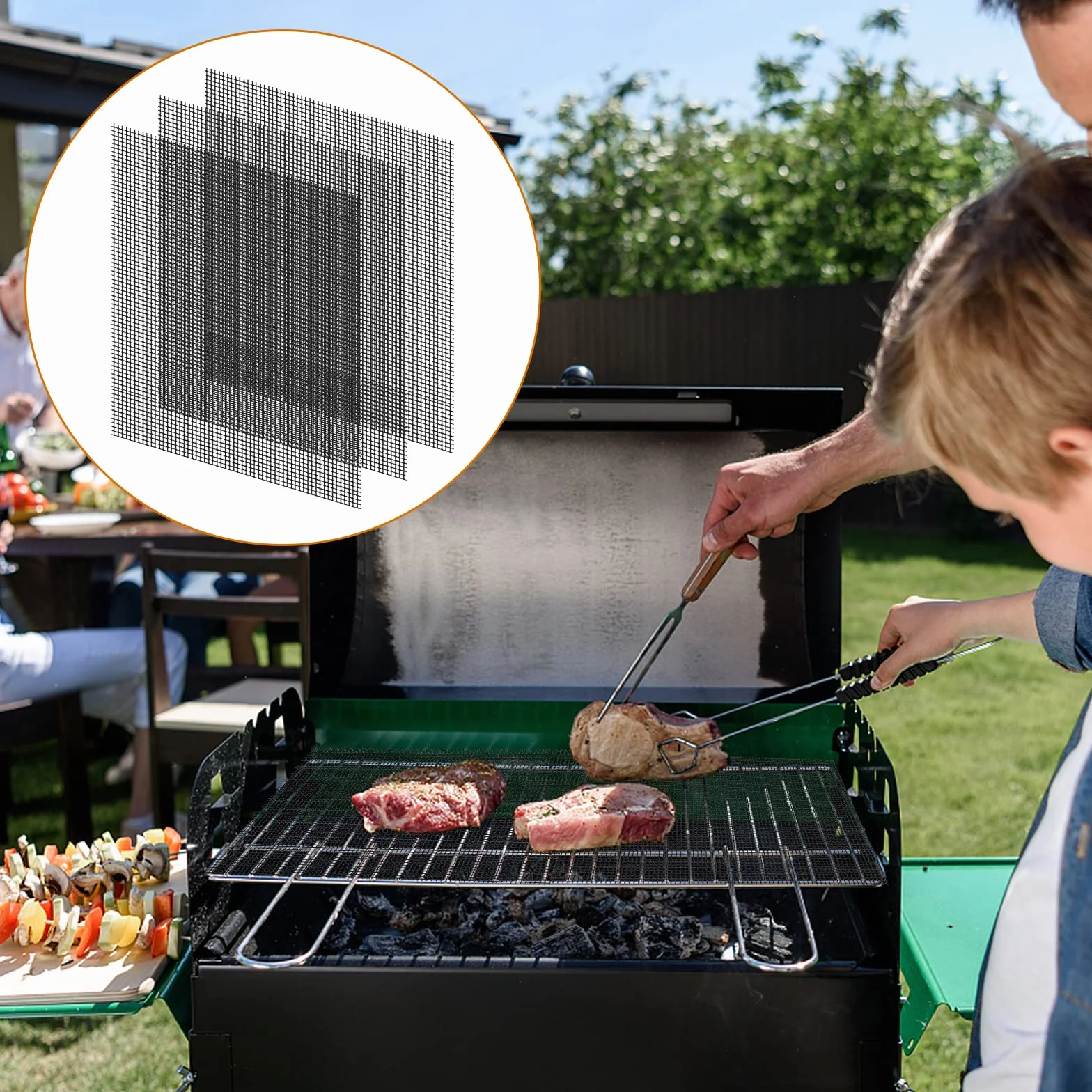 Colexy Mata z siatki do grilla, 3 sztuki maty do grilla, wielokrotnego użytku, siatka do grillowania z powłoką nieprzywierającą, odporna na ciepło siatka do grillowania, mięsa, warzyw, 33 x 40 cm