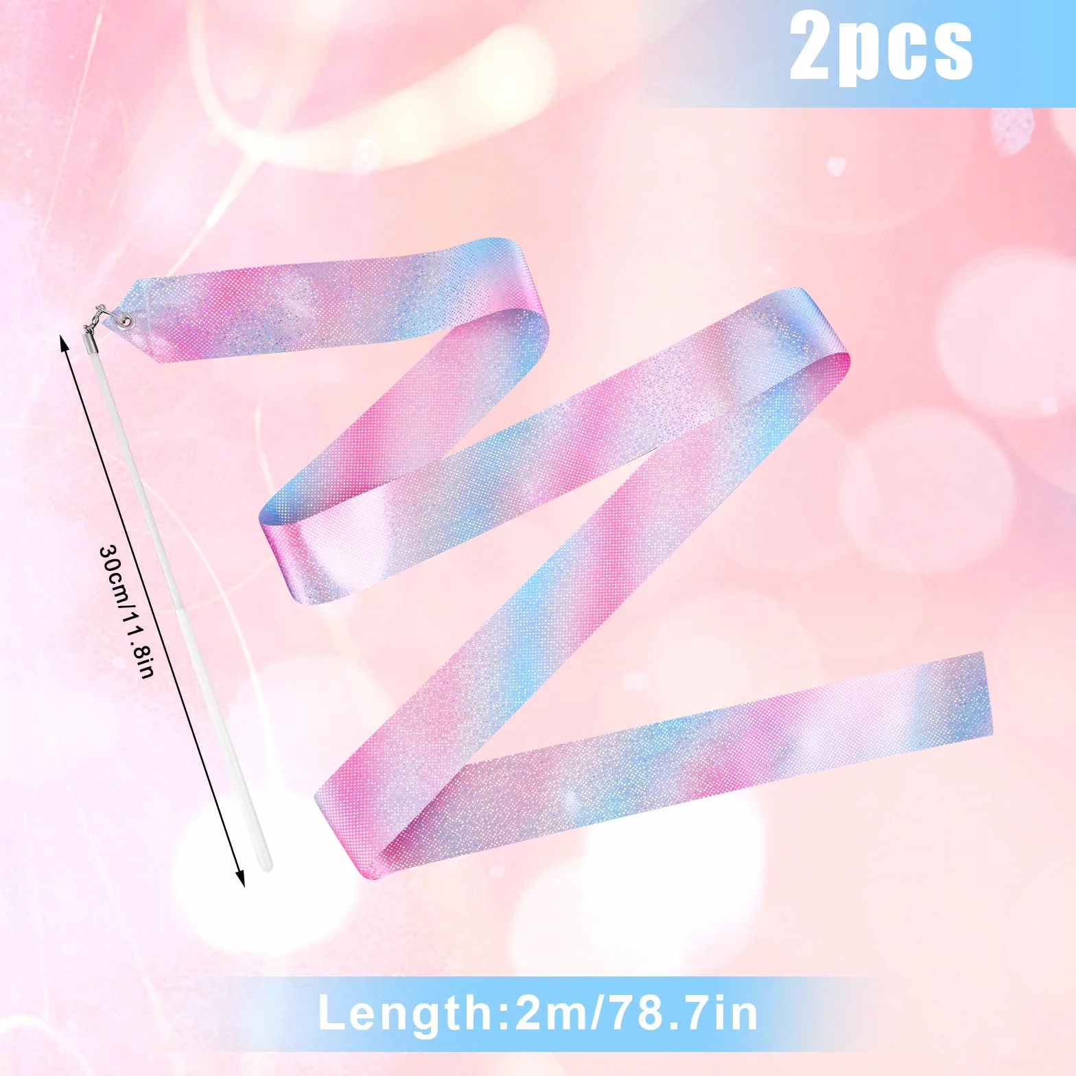 KINBOM 2 szt. Dance Ribbons, Wstazka Taneczna o Dlugosci 2 m Wstazka Gimnastyczna dla Dzieci Trening Pokaz Talentów Taniec Artystyczny, ze Wstazka