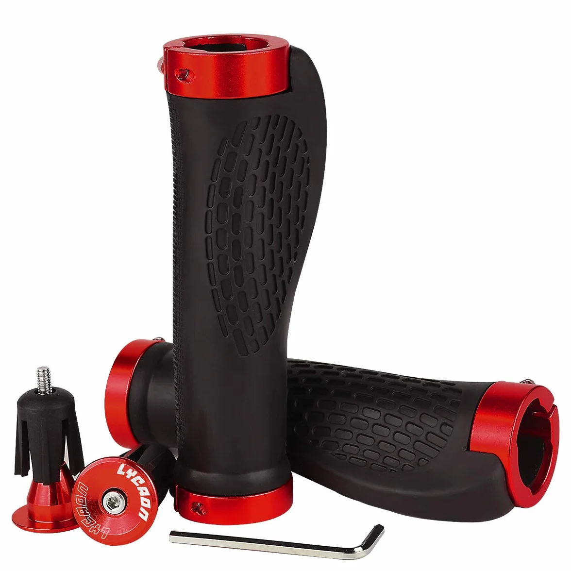 LYCAON Chwyty rowerowe TPR z aluminiowymi zaślepkami ergonomiczne czerwone