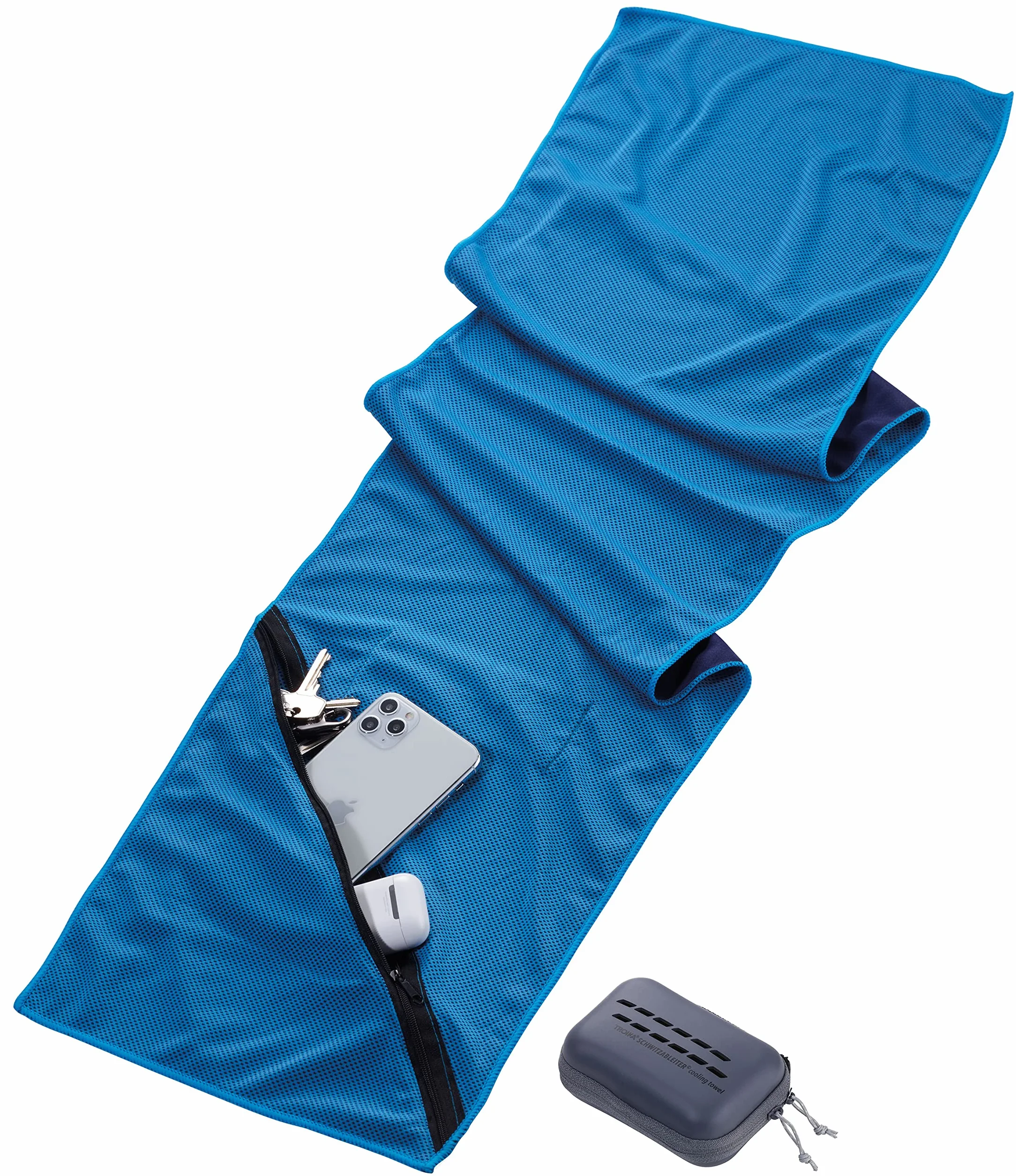 Troika Ręcznik fitness z odświeżającym efektem parowania dzięki strukturze plastra miodu mikrofibra niebieska, rozmiar: 113 cm x 25 cm x 1 cm, TWL20/DB