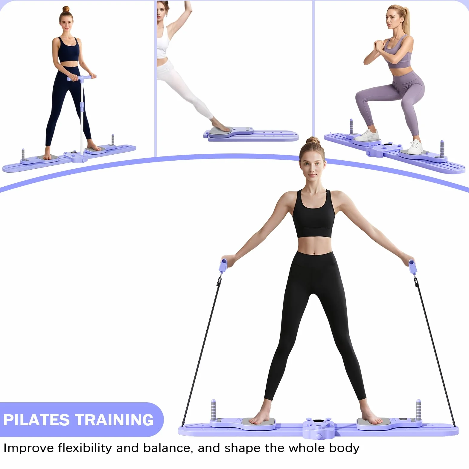 Składana deska do pilatesu 6 w 1, wielofunkcyjny reformer z maszyną narciarską, linką napinającą, drążkami push-up