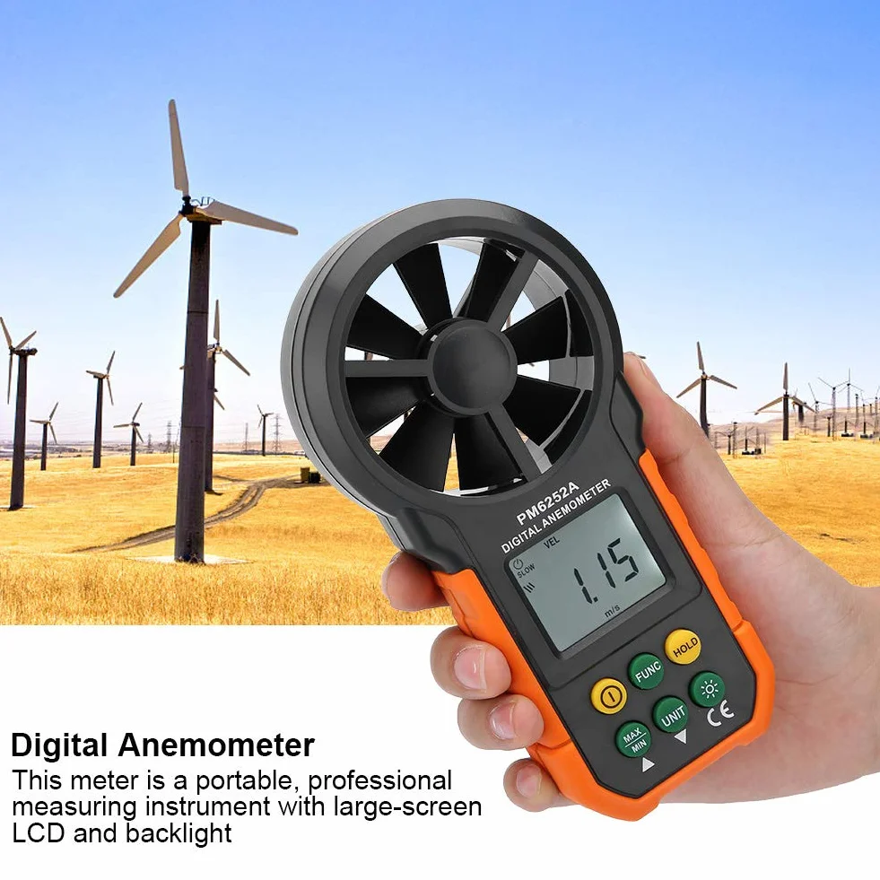 Przepływomierz Szczytowy, Anemometr Deosdum Peakmeter Pm6252A Cyfrowy Miernik Prędkości Wiatru Anemometr do Pomiaru Objętości Powietrza Przenośna Elektrownia