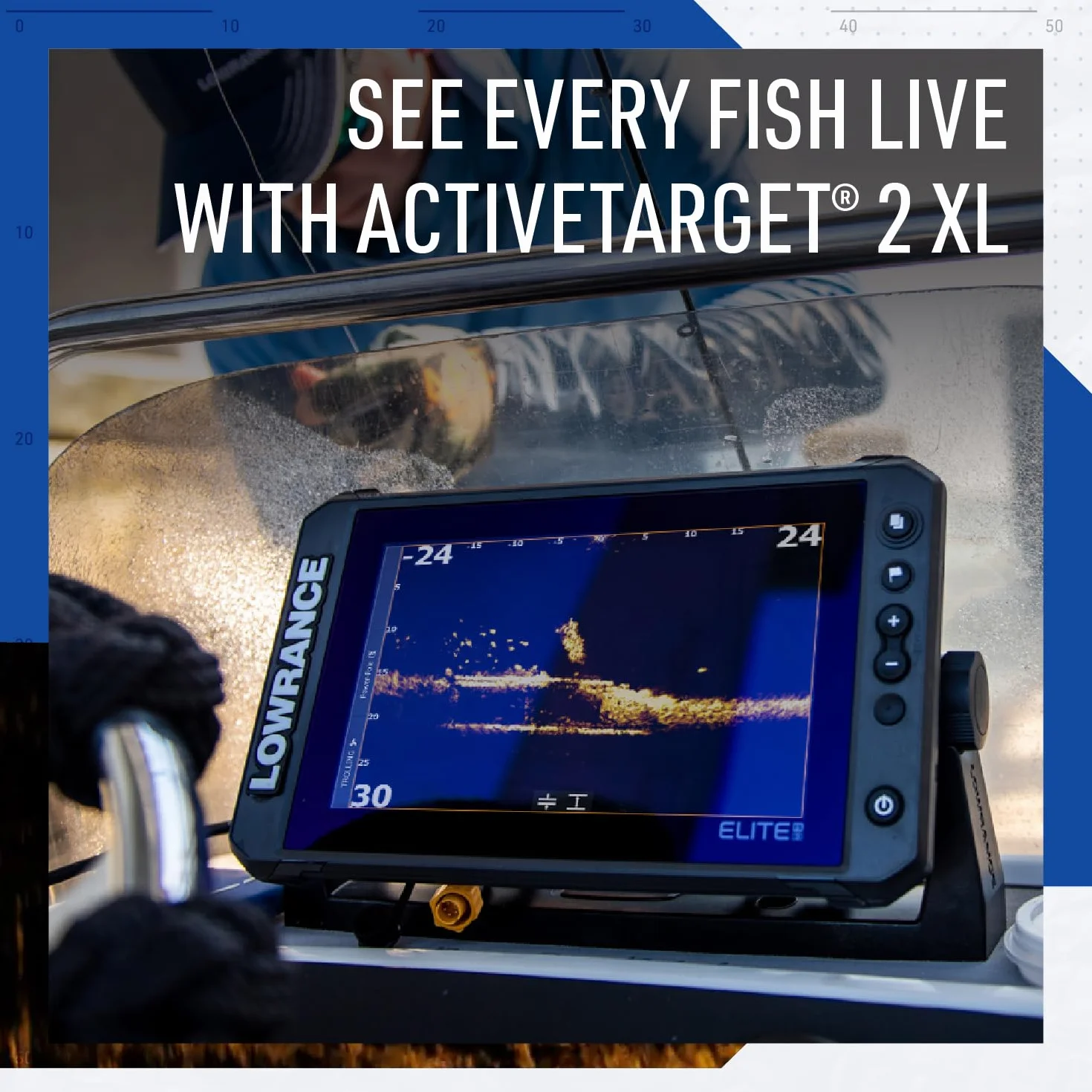 Lowrance Elite FS Series wykrywacze ryb z wstępnie załadowanymi wykresami C-MAP Contour+, kompatybilne z aktywnym celem