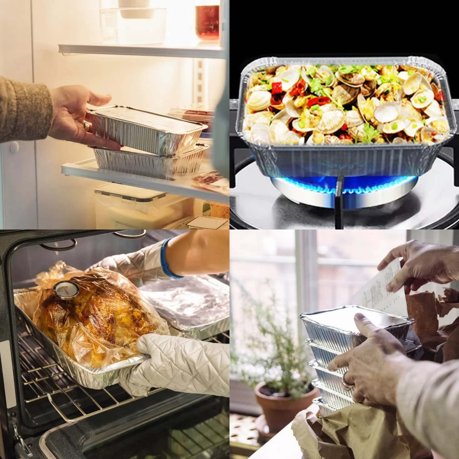 30 tacek z folii aluminiowej z pokrywkami i szczotką do grilla, 22 x 16 x 5 cm / 1000 ml pojemniki na żywność, tacki gastronomiczne do przygotowywania i serwowania jedzenia na wynos i na imprezę