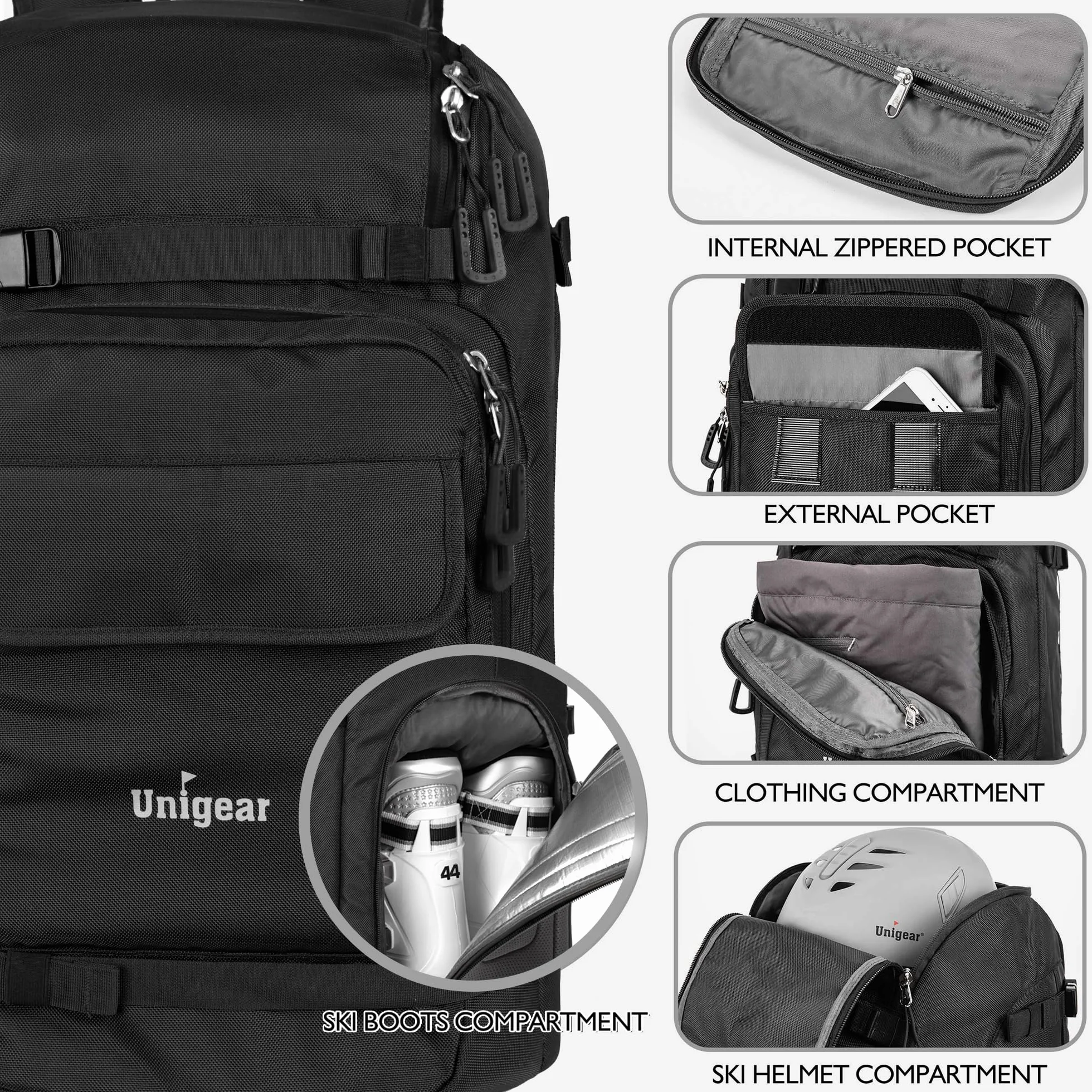 Unigear Torba na buty narciarskie Plecak na kask 50 l/70 l Gogle Rękawiczki Narty Snowboard Akcesoria