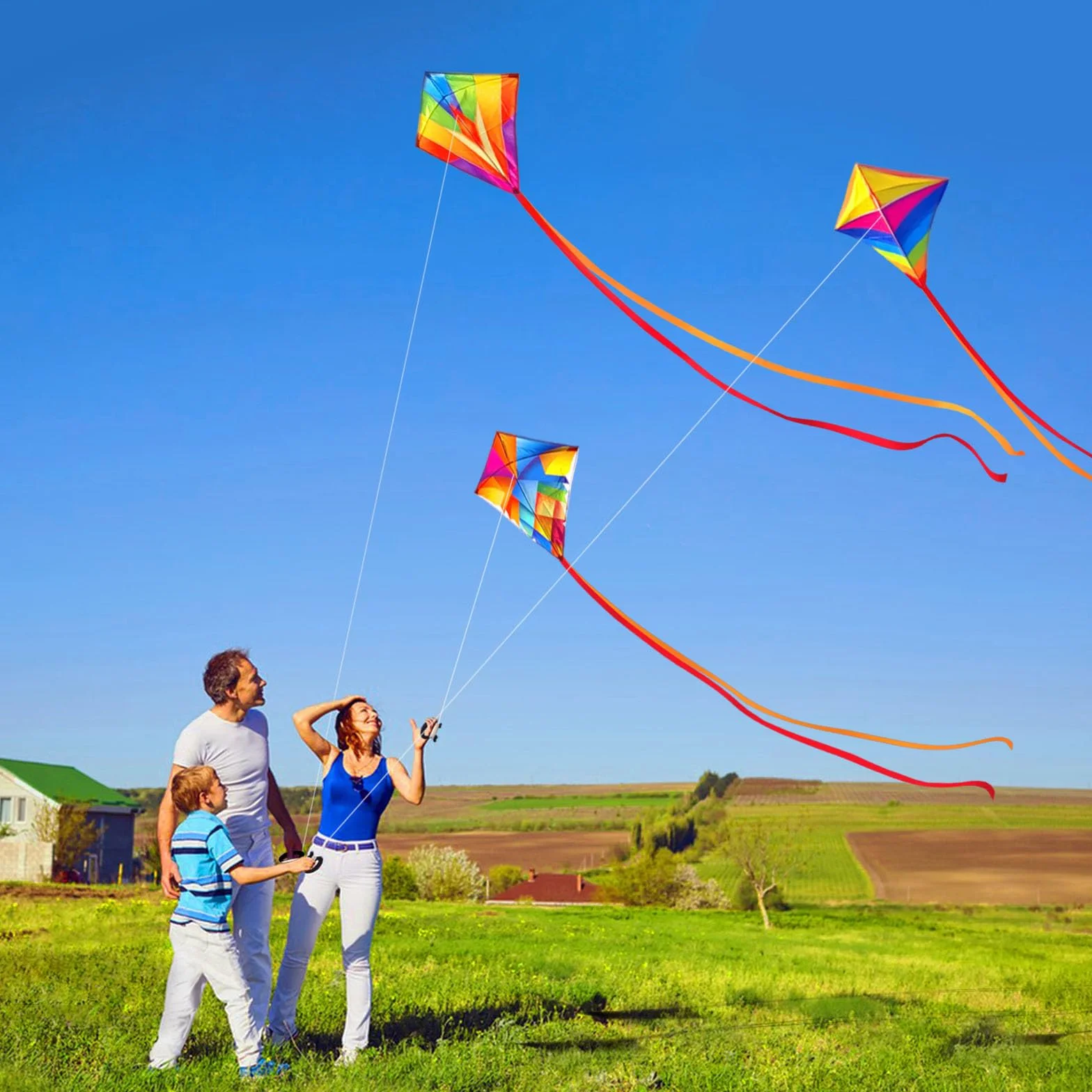 Simxkai Vibrant Diamond Kite Trio - kolorowy zestaw Easy-Fly do zabawy na świeżym powietrzu