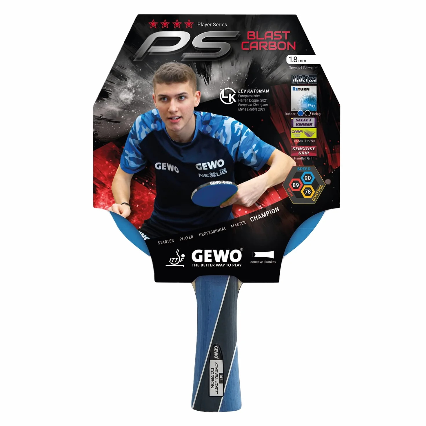 GEWO PS Blast Carbon rakieta do tenisa stołowego ITTF z powłoką Return Pro