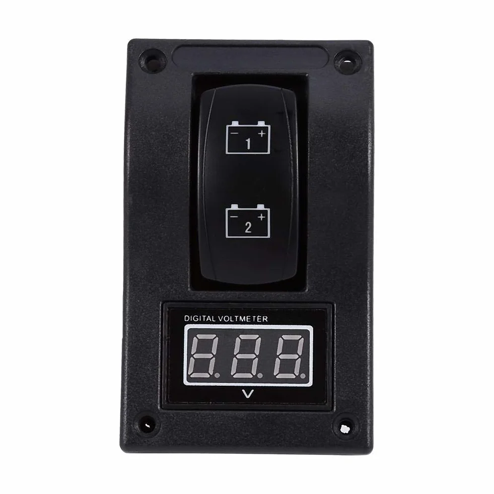Akozon panel testowy akumulatora 12V DC LED woltomierz łodzi morskiej przełącznik kołyskowy ON-OFF-ON