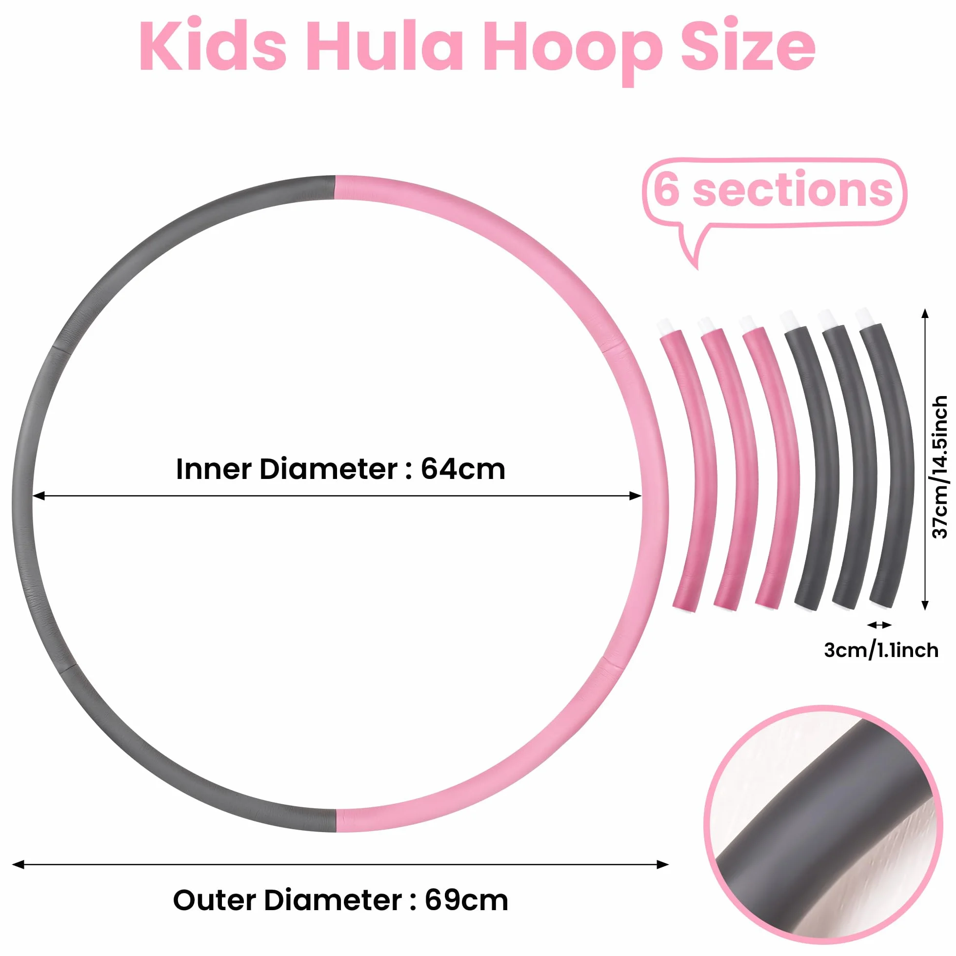 Fentar Hula Hop 6-częściowa Średnica 64 cm Fitness Z Falą Masaż Gimnastyka Taniec