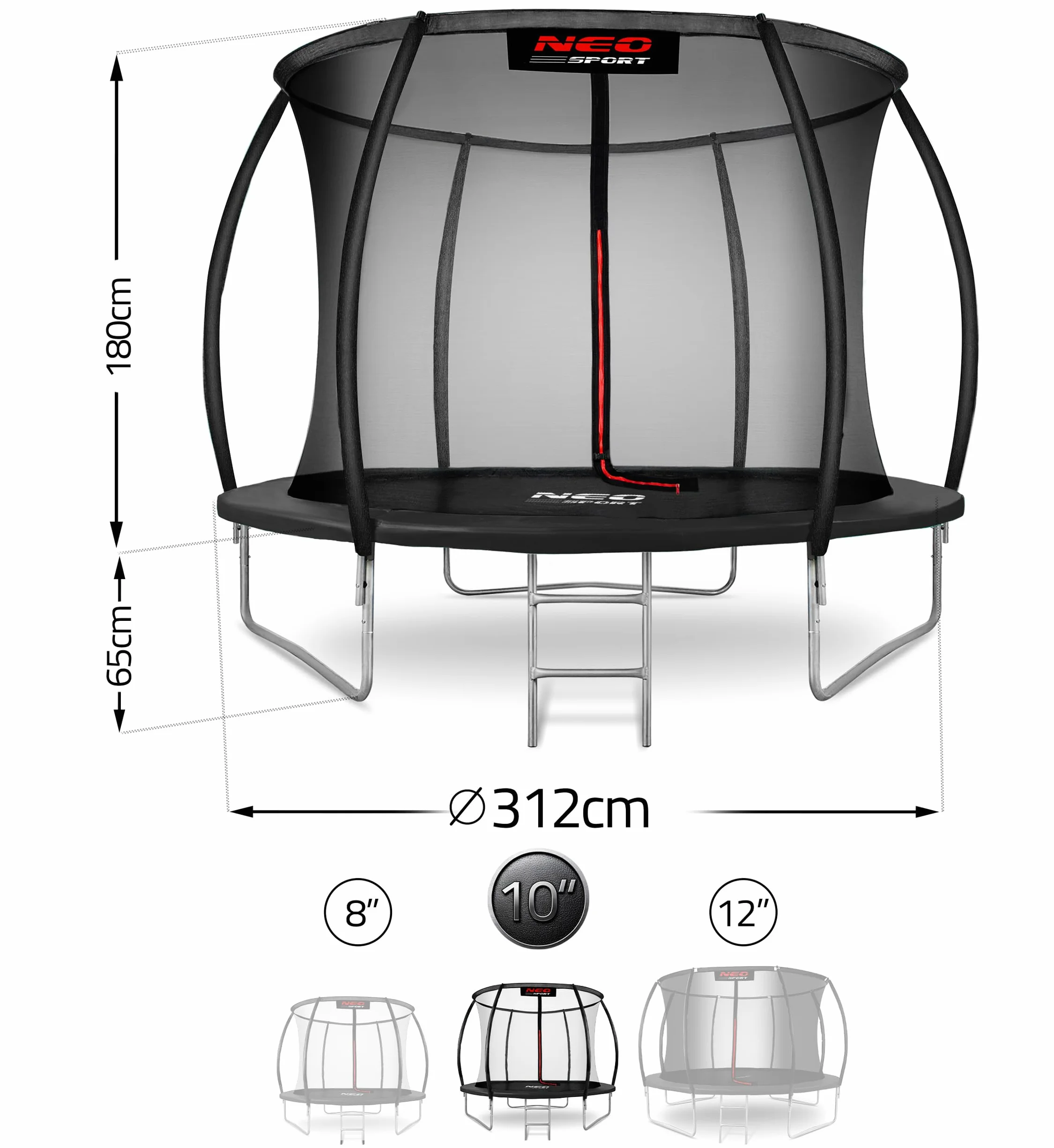 Neo-Sport Trampolina ogrodowa 312 cm z siatką zabezpieczającą 150 kg Czerwony Czarny