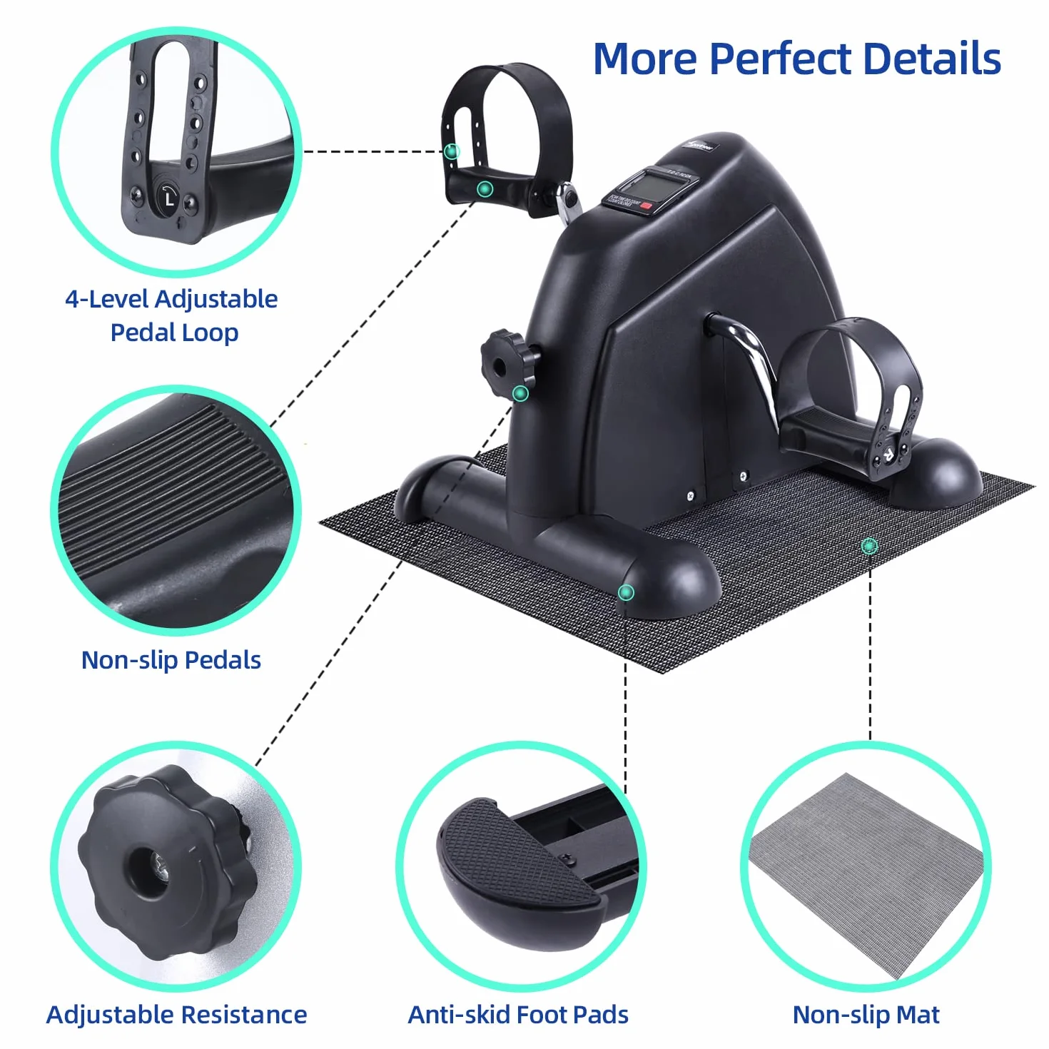 Mini rower treningowy Sportneer przenośny z cyfrowym monitorem i matą antypoślizgową regulowany opór