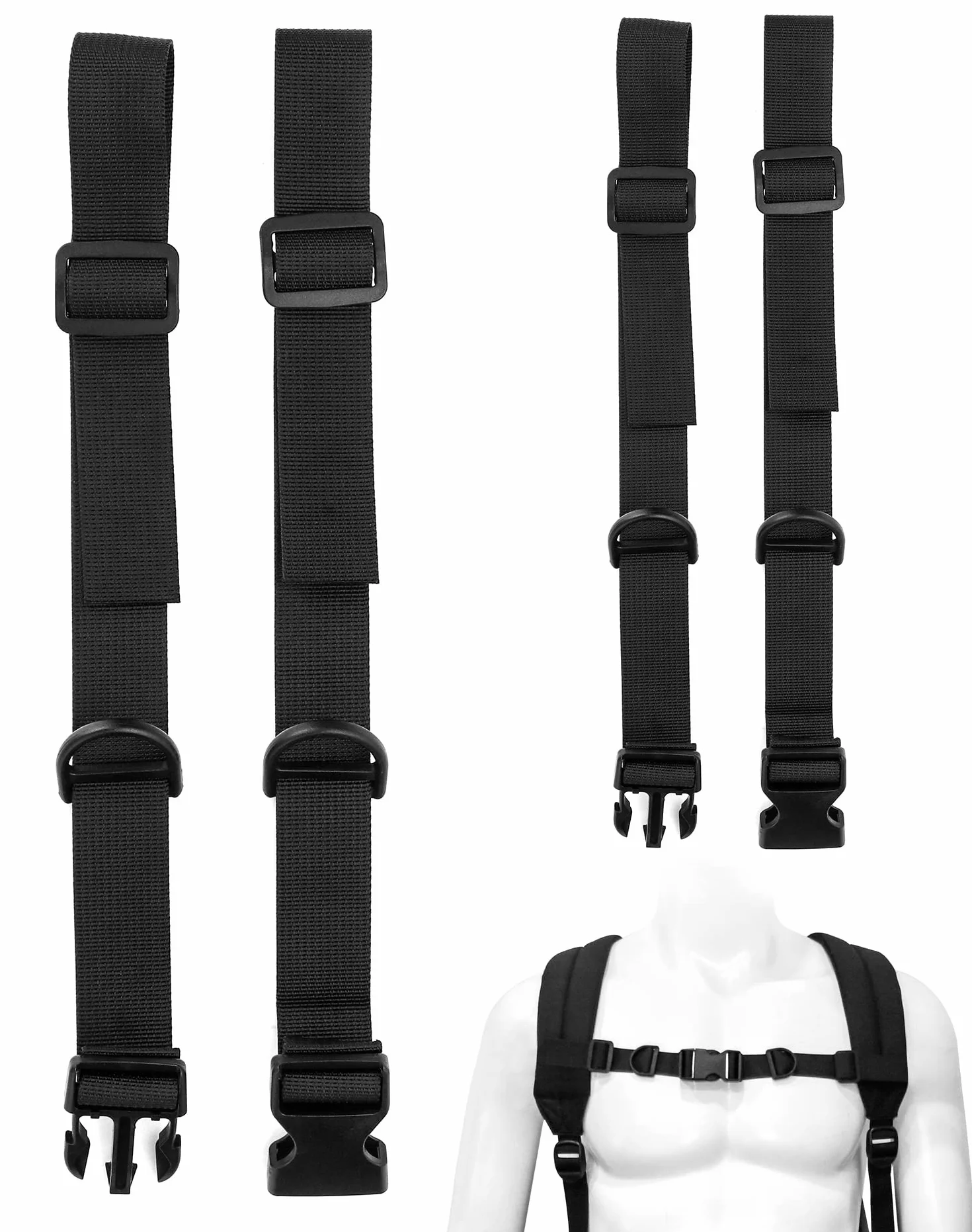QWORK regulowany pasek na klatkę piersiową do plecaka czarny 25-70 cm