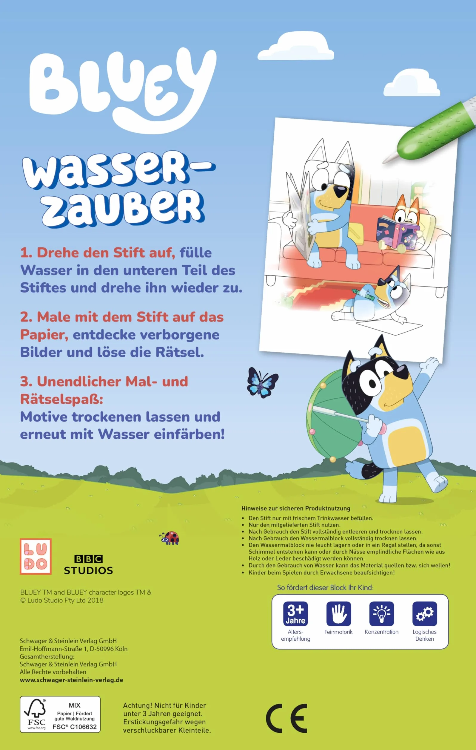 Bluey Malbuch Wasserzauber: Wassermalbuch ab 3 Jahren: Mal- & Rätselbuch mit Wassertankstift I Geschenk für Mädchen und Jungen