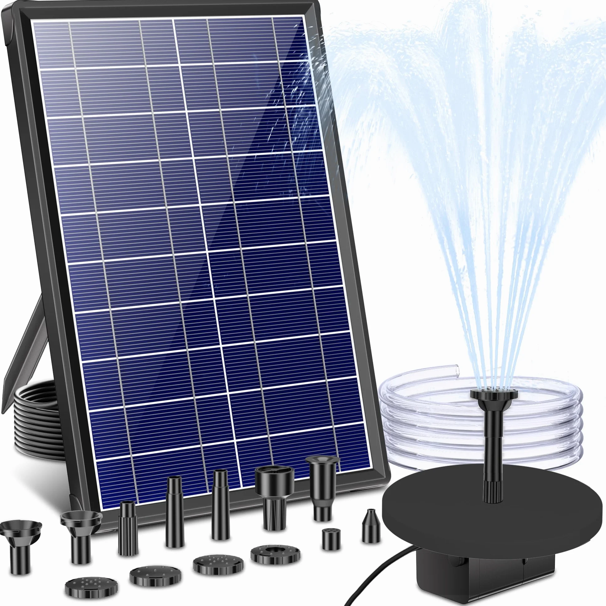 Biling pompa solarna do stawu 7,5 W z filtrem, 300 l/h z wężem 1,5 m, kabel 3 m, 10 dysz do samodzielnego wykonania stawu ogrodowego, zbiornika dla ptaków, fontanny solarnej, wody