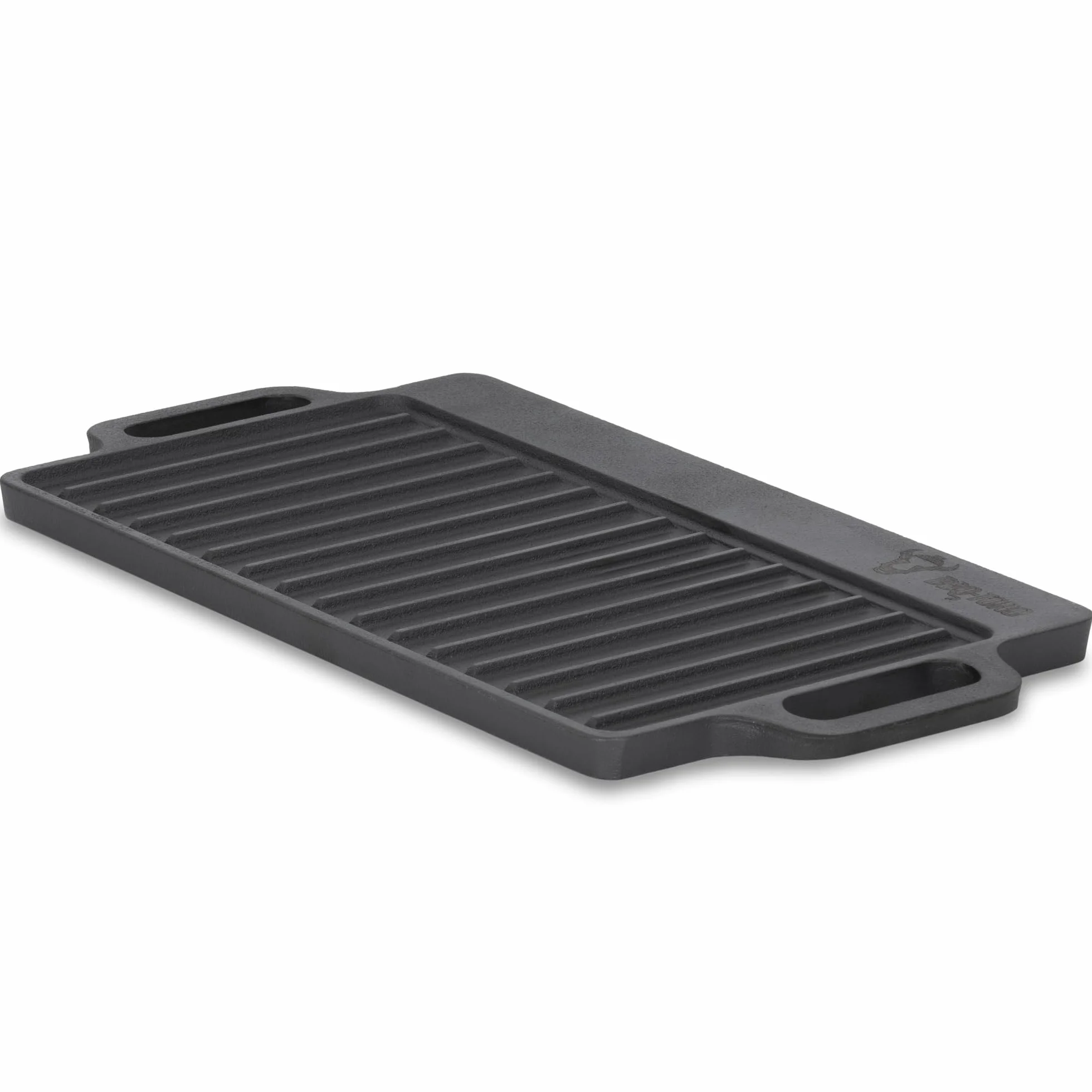 BBQ-Toro Żeliwna blacha do pieczenia z uchwytami, 40 x 20,5 cm, obustronna patelnia grillowa, prostokątna, uniwersalna i masywna, do węgla drzewnego i gazowego, akcesoria