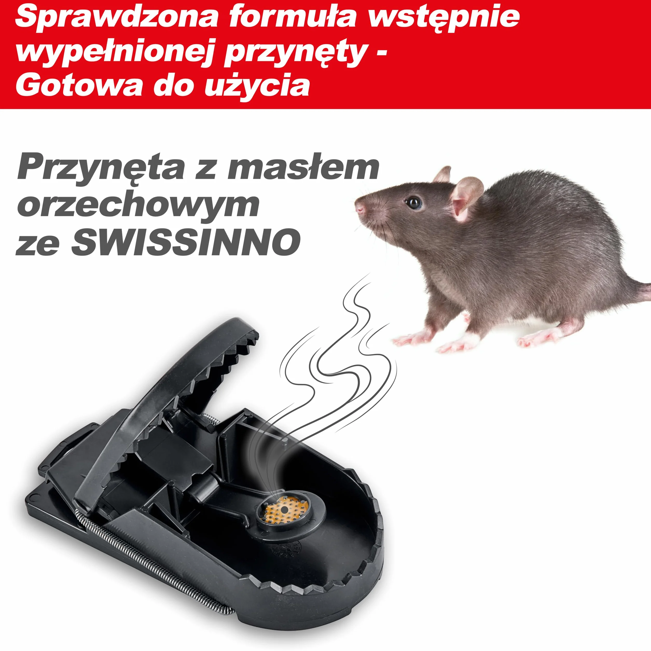 SWISSINNO Pułapka na szczury SuperCat – 1 pułapka + 2 strzykawki z przynętą – Patentowany system – Gotowa do użycia – W zestawie wymienne przynęty orzechowe - Skuteczne łapania gryzoni