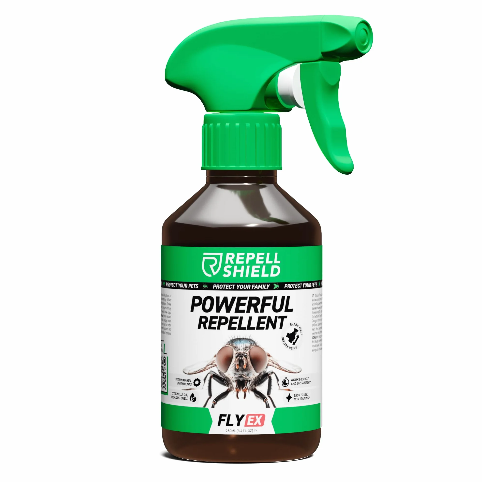 RepellShield® Spray do odstraszania much, 250 ml, delikatny spray na muchy owocówki, idealny do roślin, skrzynek, okien – do użytku wewnątrz i na zewnątrz – bez deetu – spray na muchy do mieszkania i