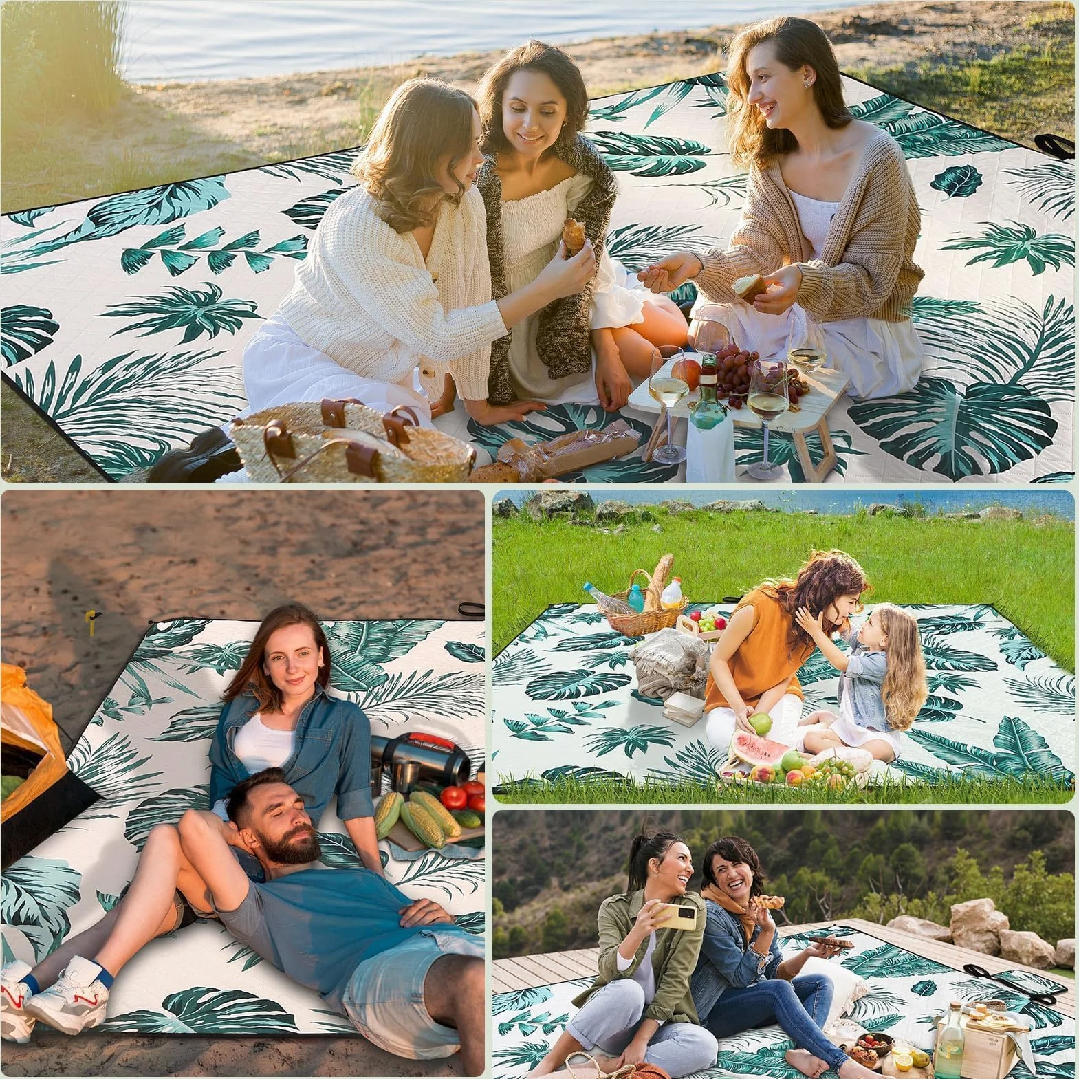 HAUSPROFI Koc piknikowy 200 x 300, wodoodporny i izolowany - XXL koc outdoorowy na piknik, plażę, kemping. Kompaktowy, łatwy do przenoszenia, wyściełany bawełną, w zestawie uchwyt do noszenia i