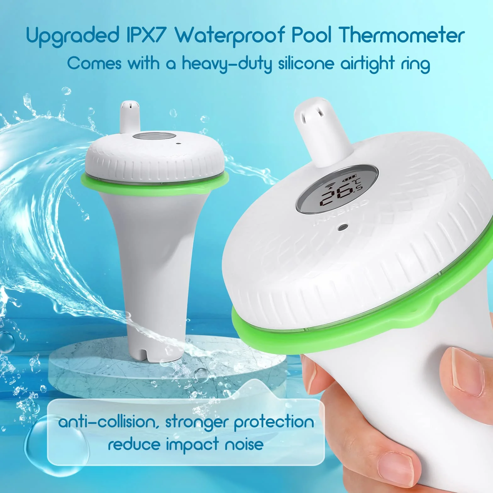 INKBIRD IBS-P02R Bezprzewodowy pływający termometr do basenu z monitorem temperatury i wilgotności, duży ekran do basenu, akwarium